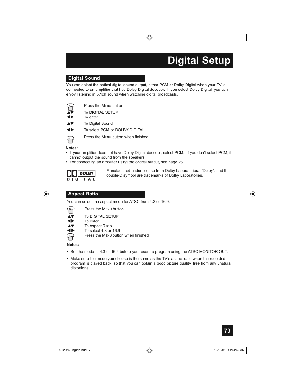 Digital setup | JVC HD-P70R1U User Manual | Page 79 / 112