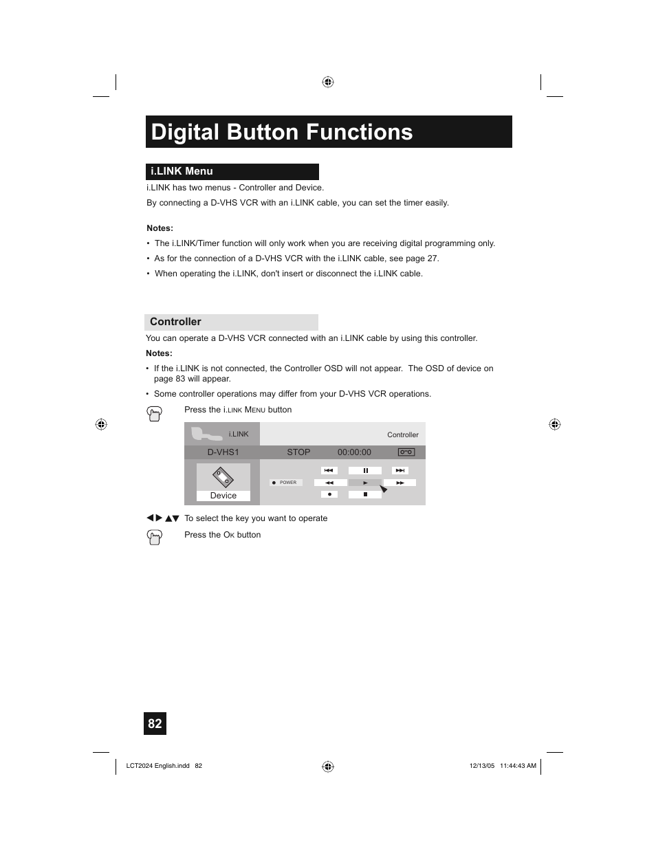 Digital button functions | JVC HD-P70R1U User Manual | Page 82 / 112