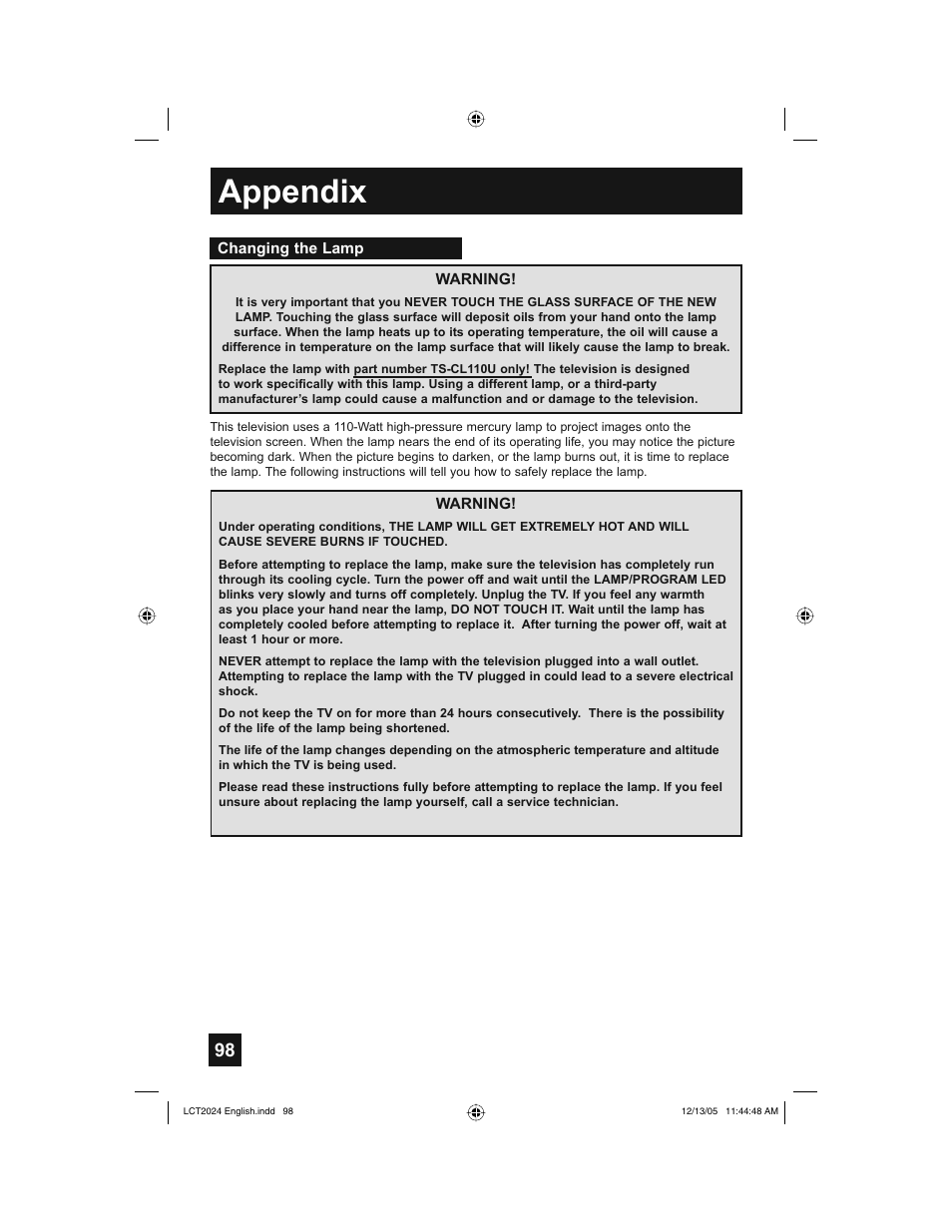 Appendix | JVC HD-P70R1U User Manual | Page 98 / 112