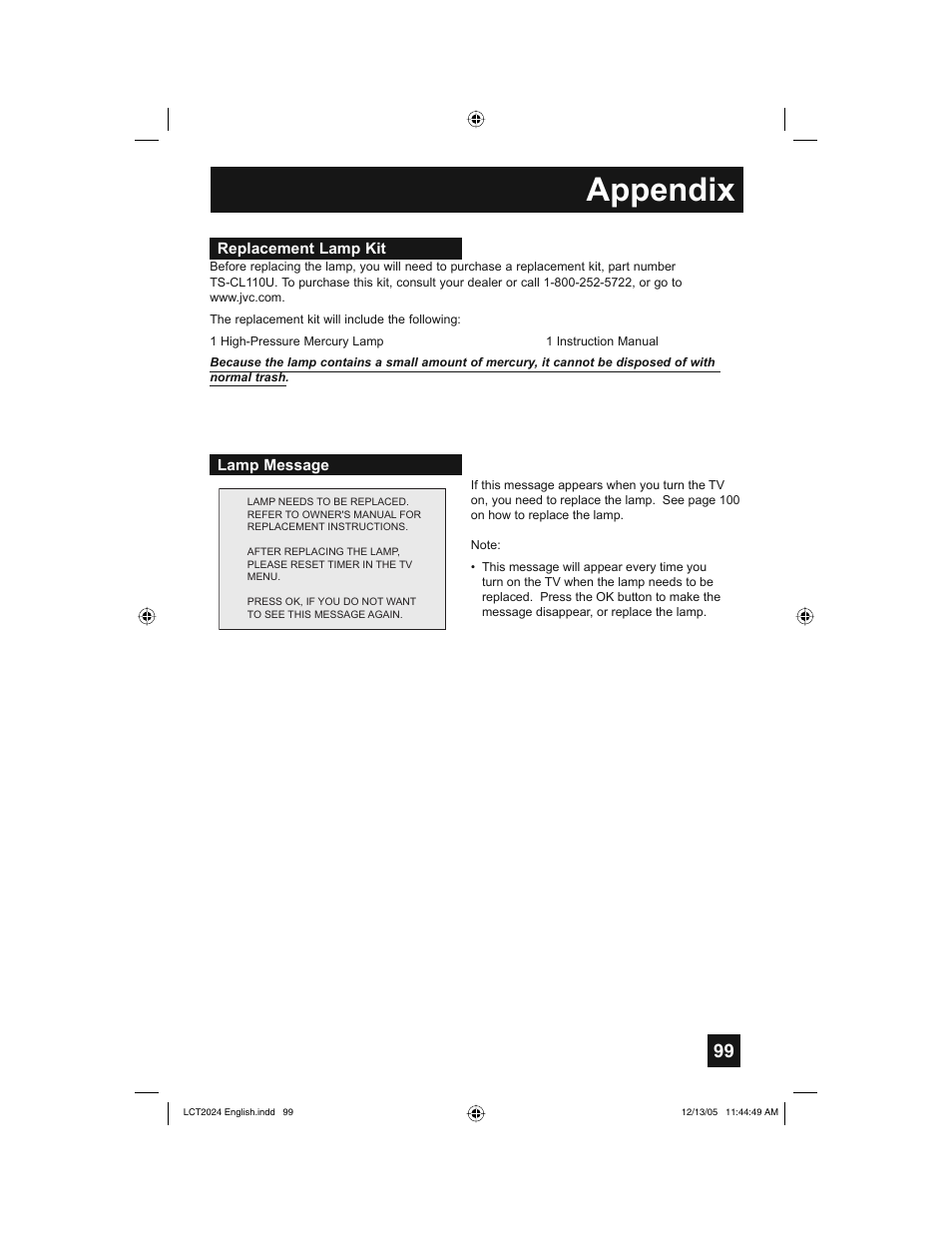 Appendix | JVC HD-P70R1U User Manual | Page 99 / 112