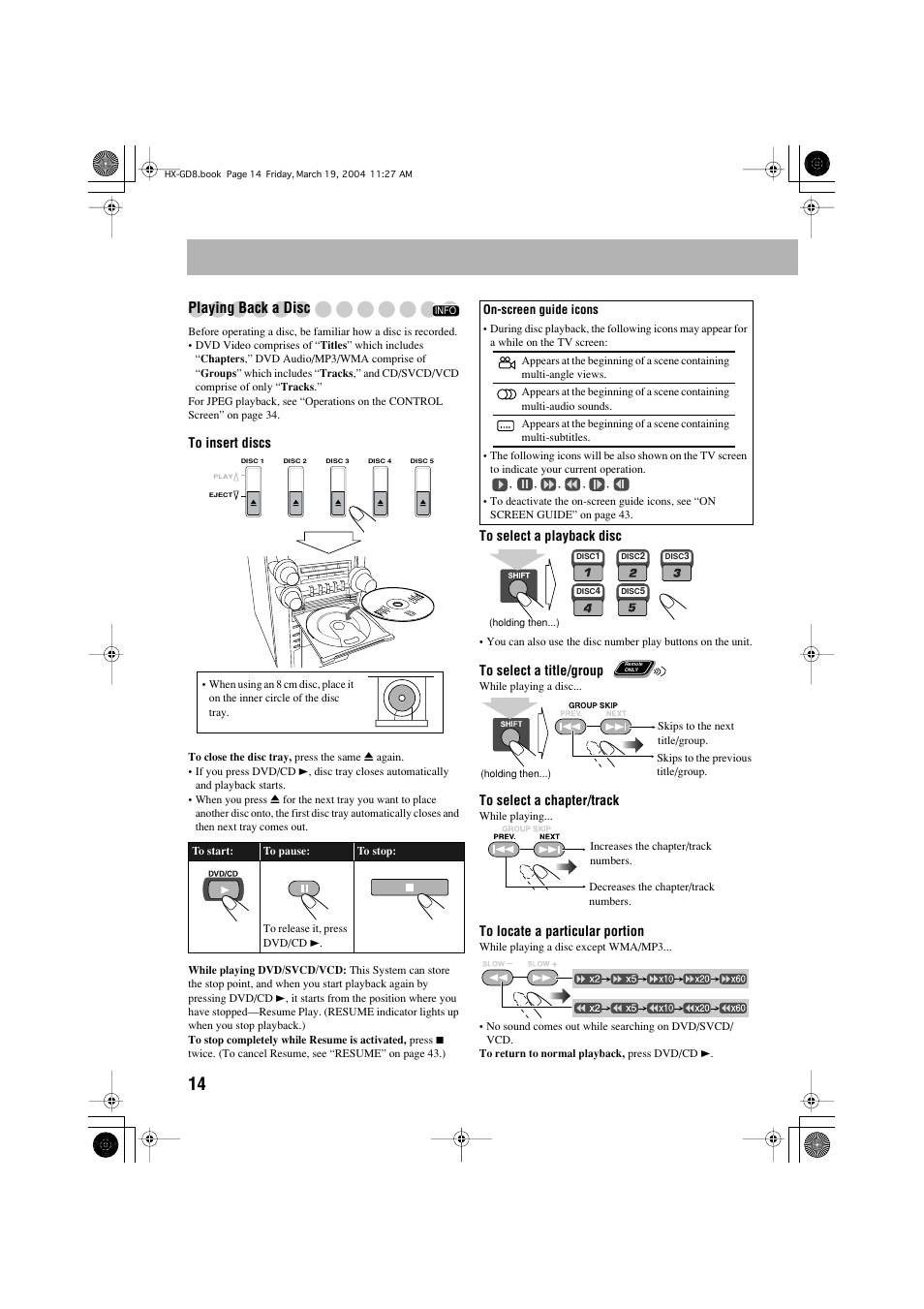 Playing back a disc | JVC CA-HXGD8 User Manual | Page 16 / 60
