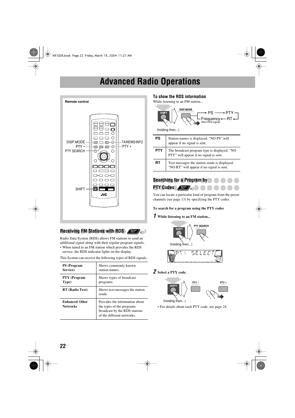 Advanced radio operations | JVC CA-HXGD8 User Manual | Page 24 / 60