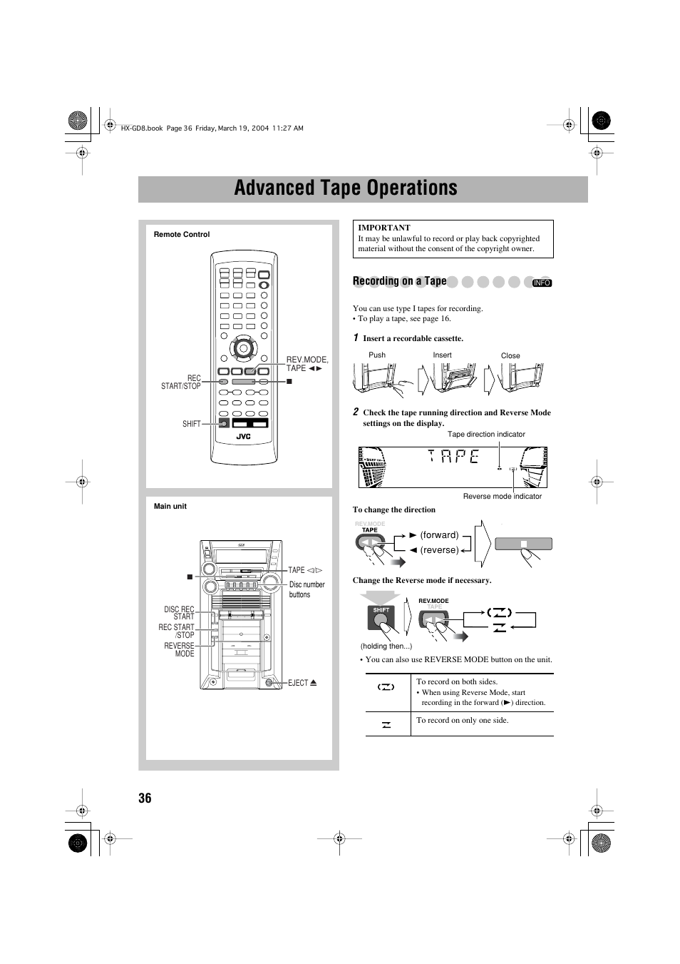 Advanced tape operations | JVC CA-HXGD8 User Manual | Page 38 / 60