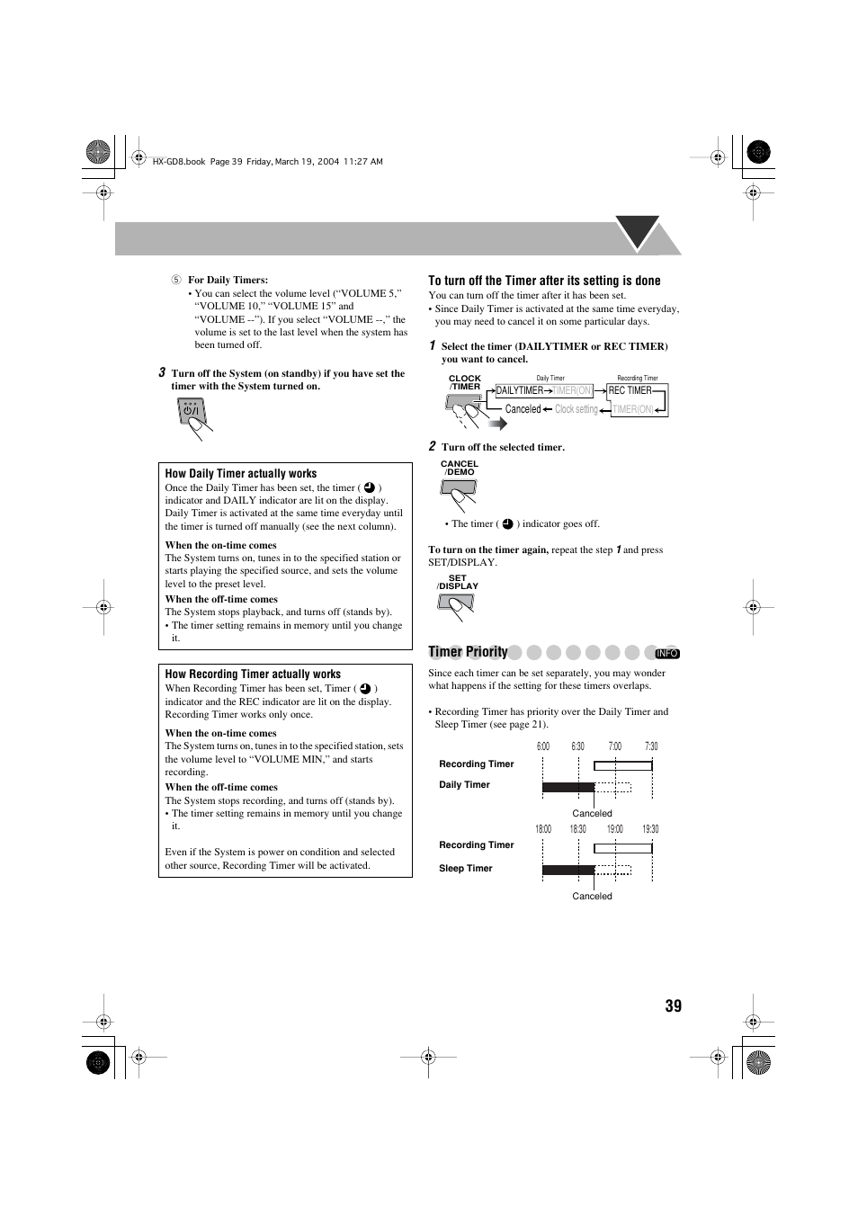 Timer priority | JVC CA-HXGD8 User Manual | Page 41 / 60