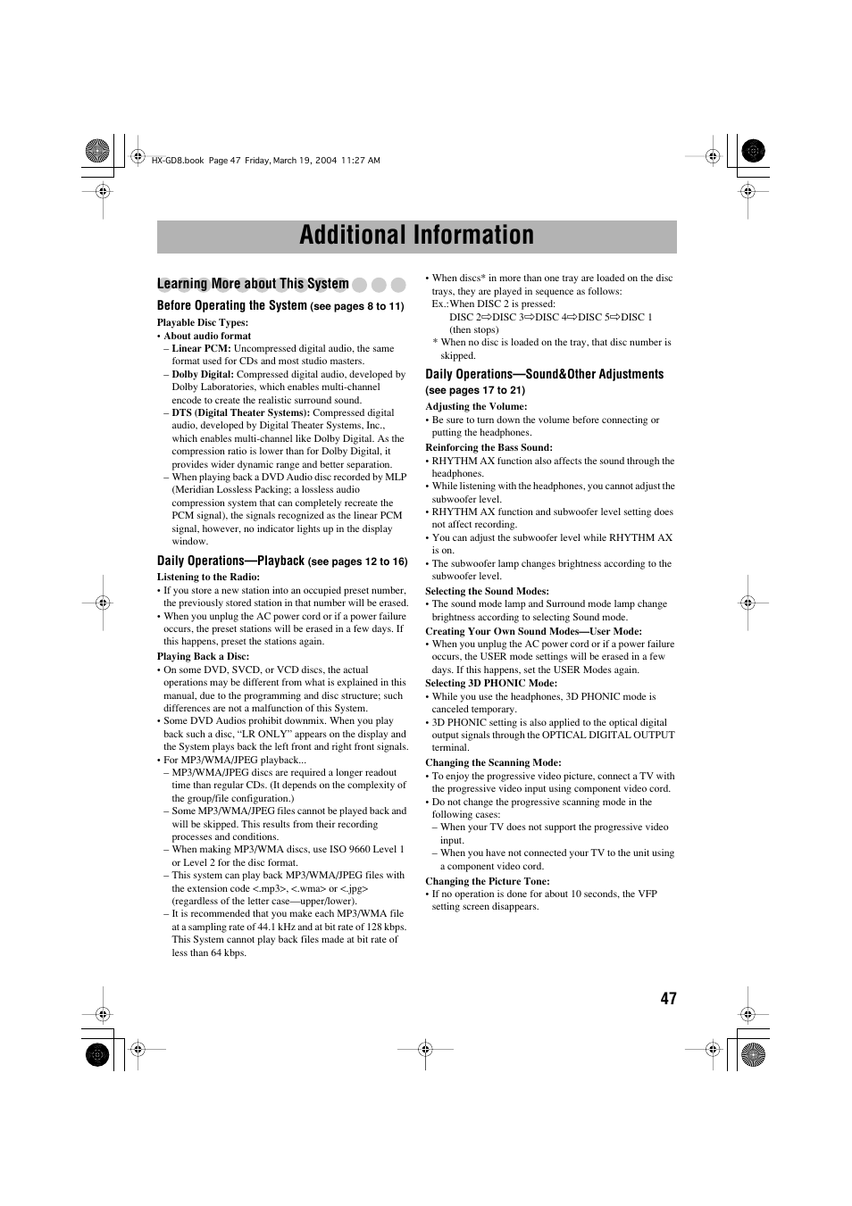 Additional information, Learning more about this system | JVC CA-HXGD8 User Manual | Page 49 / 60