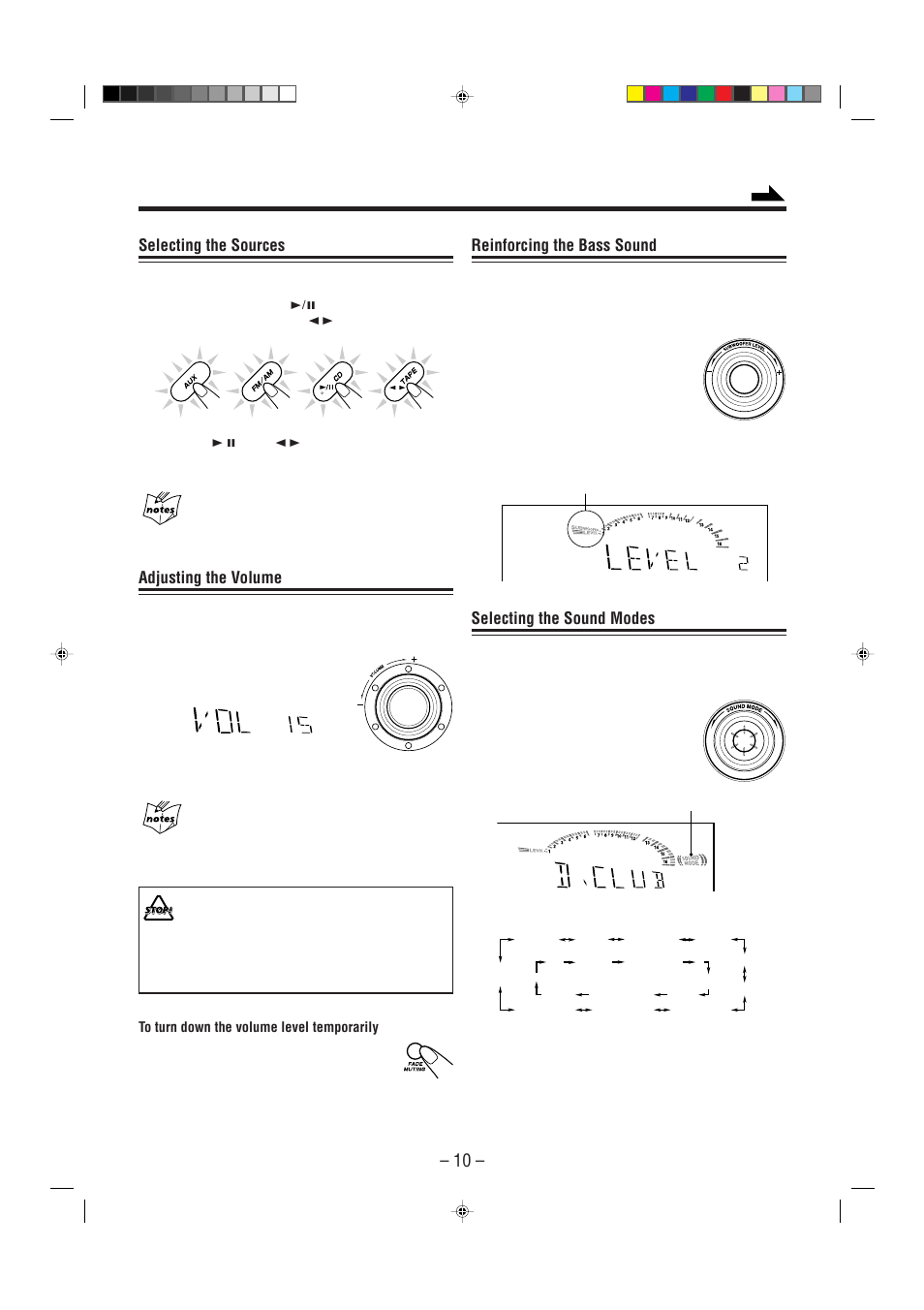 Reinforcing the bass sound, Selecting the sound modes, Selecting the sources | Adjusting the volume | JVC CA-MXGT91R User Manual | Page 13 / 43