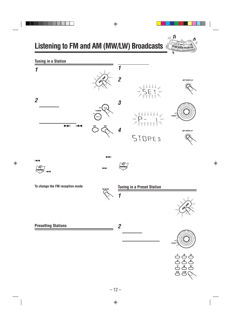 Listening to fm and am (mw/lw) broadcasts | JVC CA-MXGT91R User Manual | Page 15 / 43