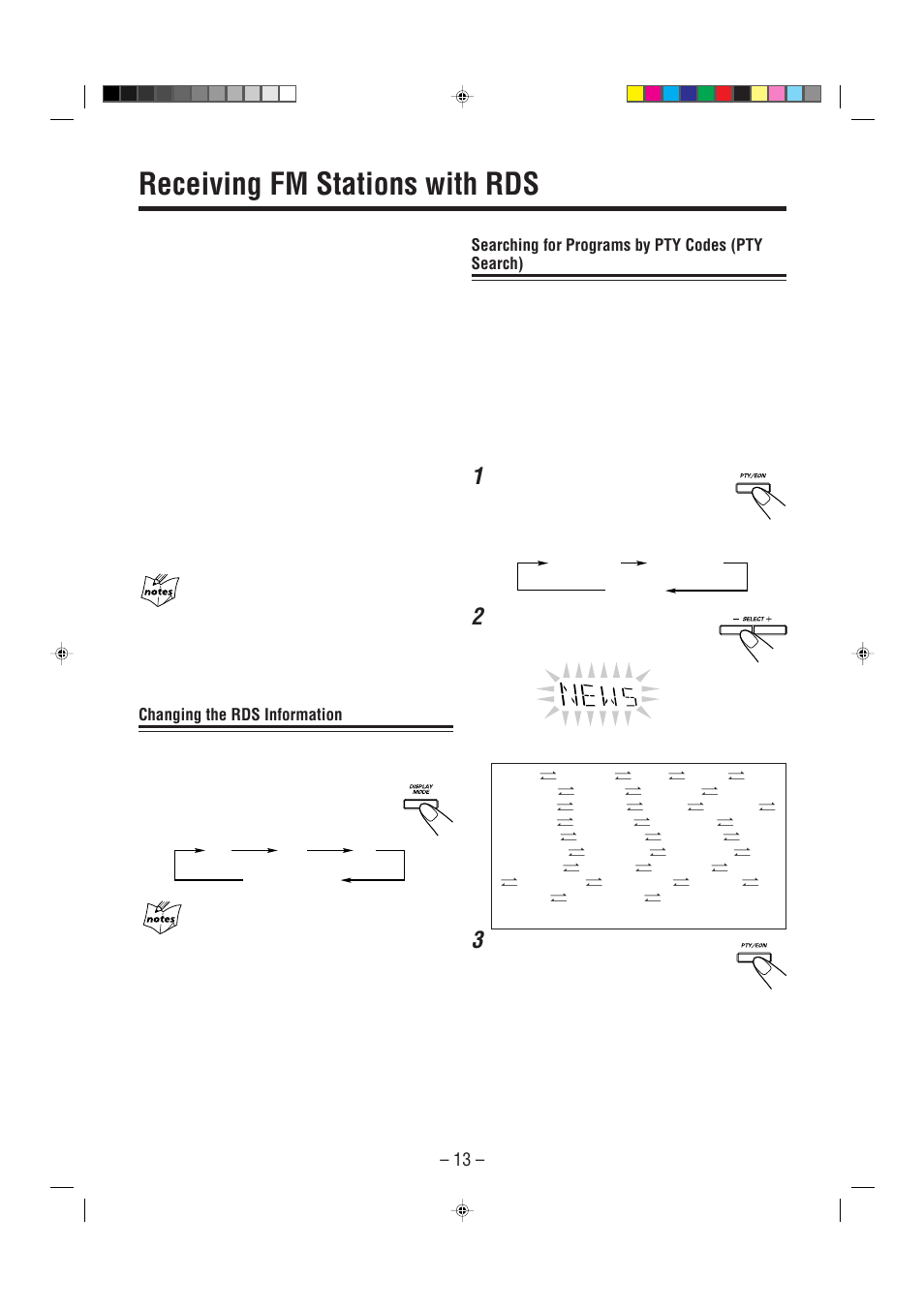 Receiving fm stations with rds, Changing the rds information, Searching for programs by pty codes (pty search) | JVC CA-MXGT91R User Manual | Page 16 / 43