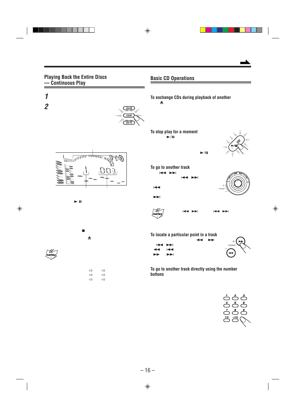 Playing back the entire discs — continuous play, Basic cd operations | JVC CA-MXGT91R User Manual | Page 19 / 43