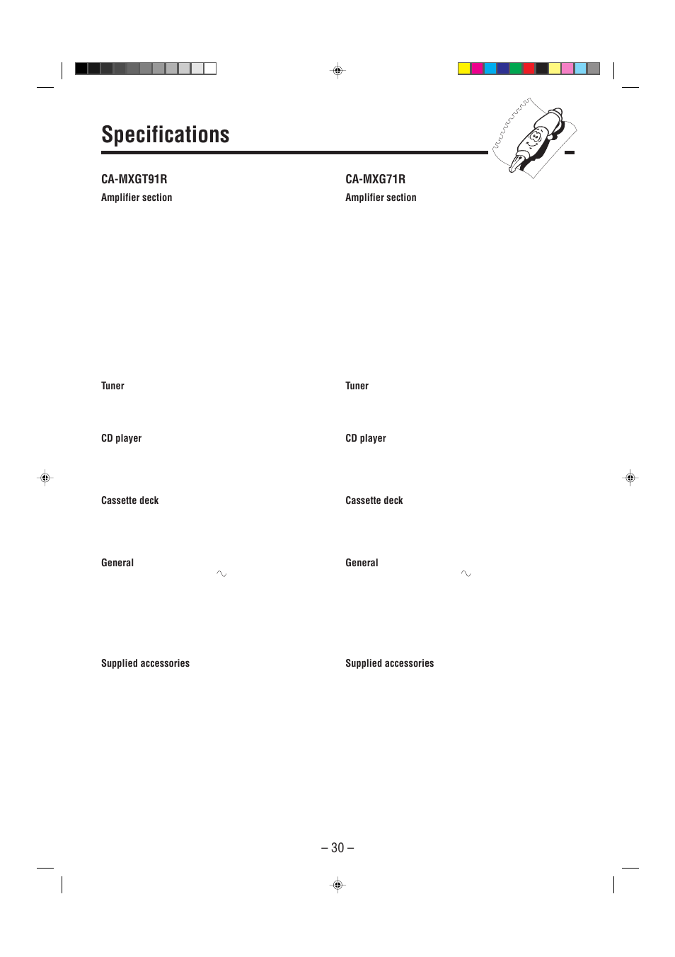 Specifications, Ca-mxgt91r, Ca-mxg71r | JVC CA-MXGT91R User Manual | Page 33 / 43