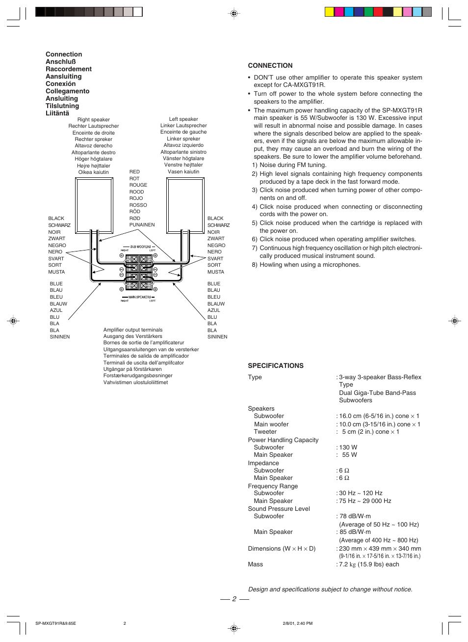 Connection, Specifications | JVC CA-MXGT91R User Manual | Page 39 / 43