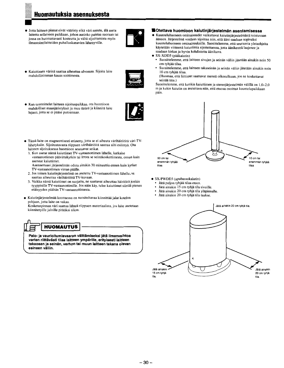 Huomautuksia asennuksesta, Huomautus | JVC SX-DD3 User Manual | Page 37 / 42