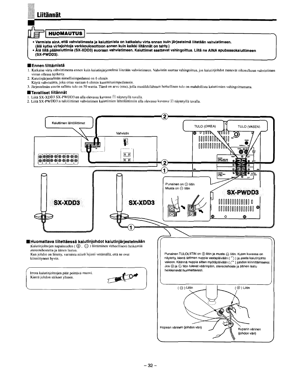 Liitannat, Ennen liittàmistà, Tavalliset liitannat | Huomautus | JVC SX-DD3 User Manual | Page 39 / 42