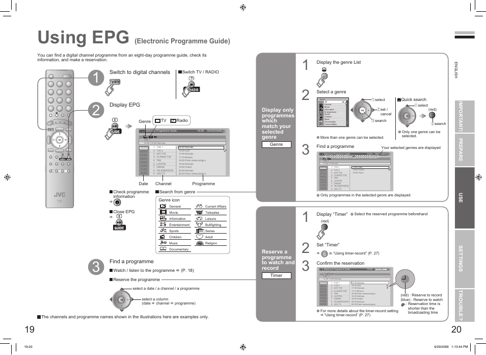 Using epg (electronic programme guide), Using epg ···································· 19, Using epg | Electronic programme guide) | JVC DynaPix LT-32DX7SSP User Manual | Page 12 / 31