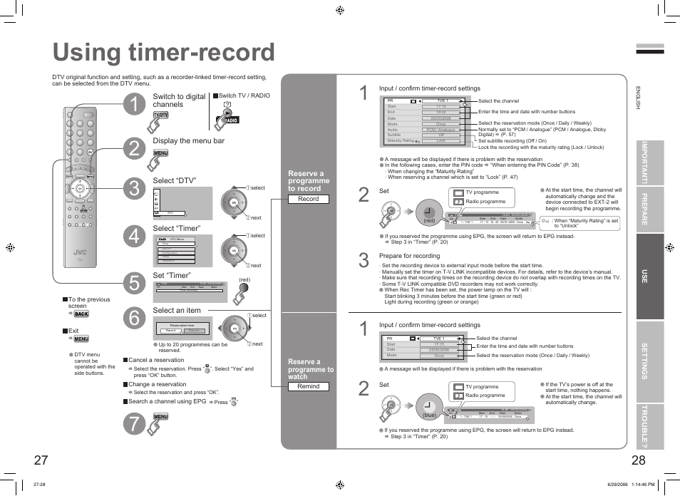 Using timer-record, Using timer-record ·························· 27 | JVC DynaPix LT-32DX7SSP User Manual | Page 16 / 31