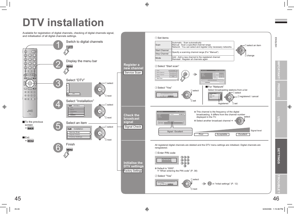 Dtv installation, Dtv installation ······························ 45 | JVC DynaPix LT-32DX7SSP User Manual | Page 25 / 31