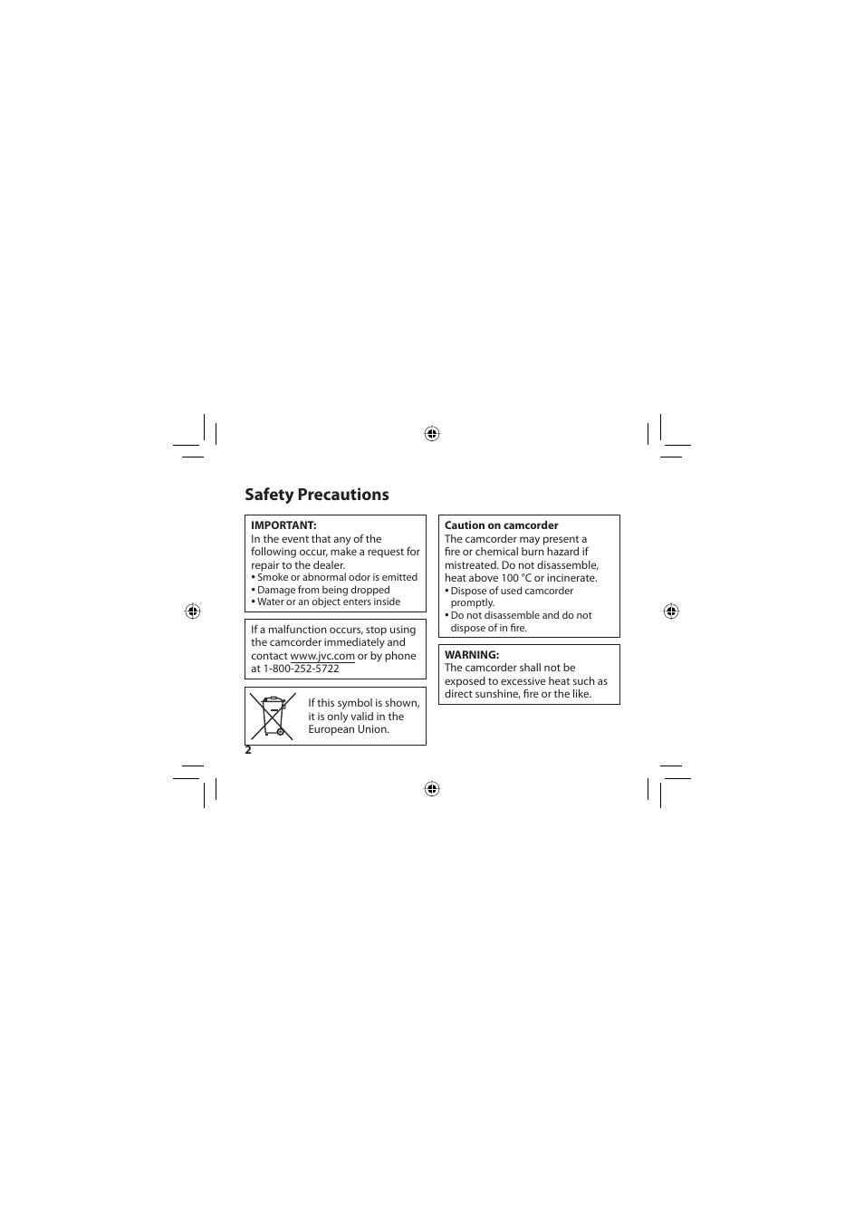 Safety precautions | JVC 1SM321404 User Manual | Page 2 / 12