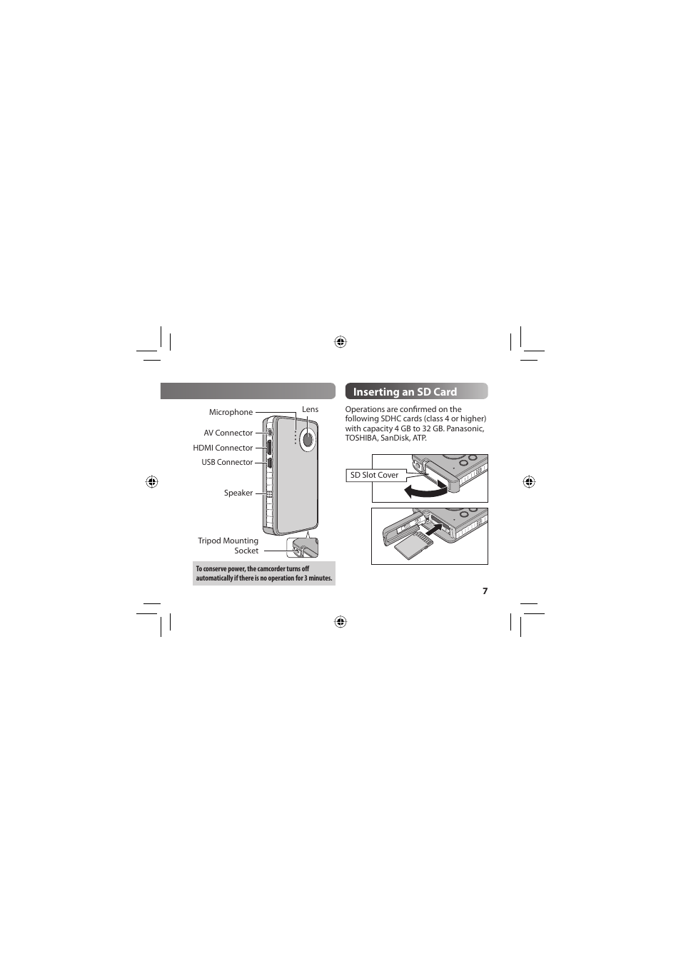 Inserting an sd card | JVC 1SM321404 User Manual | Page 7 / 12