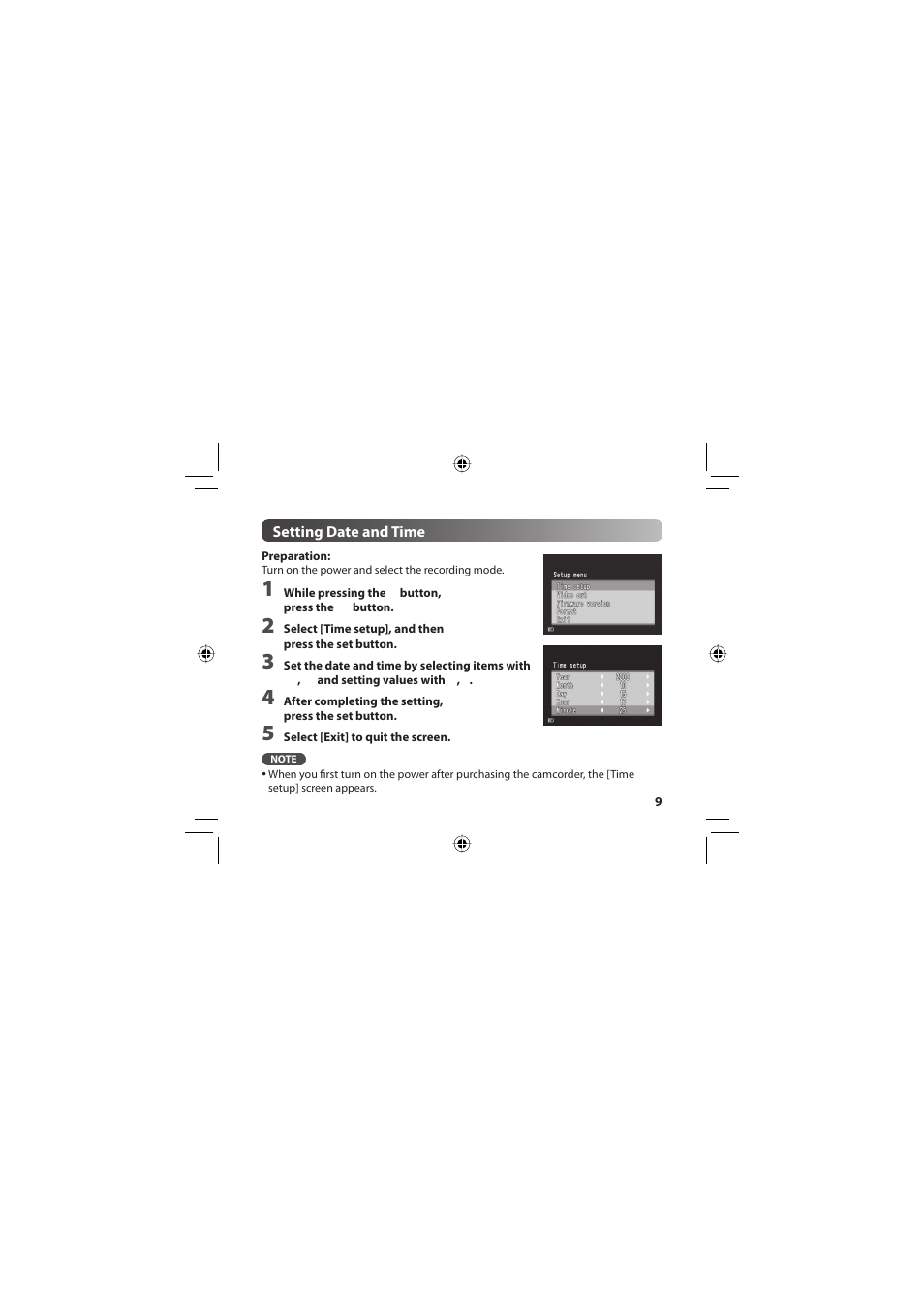 Setting date and time | JVC 1SM321404 User Manual | Page 9 / 12