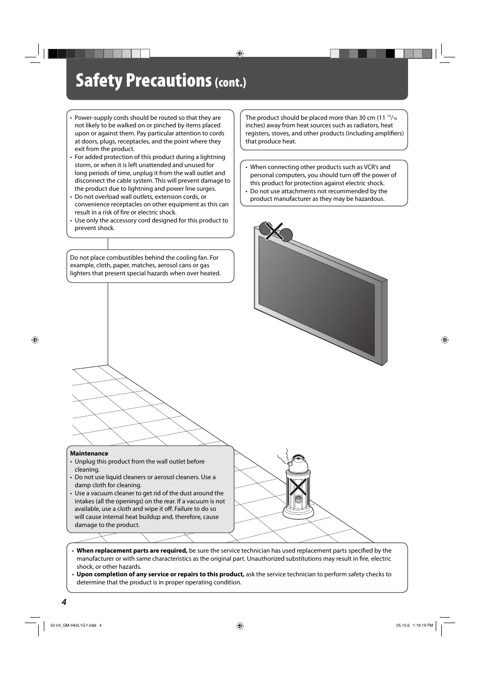 Safety precautions, Cont.) | JVC GM-H40L1G User Manual | Page 4 / 40