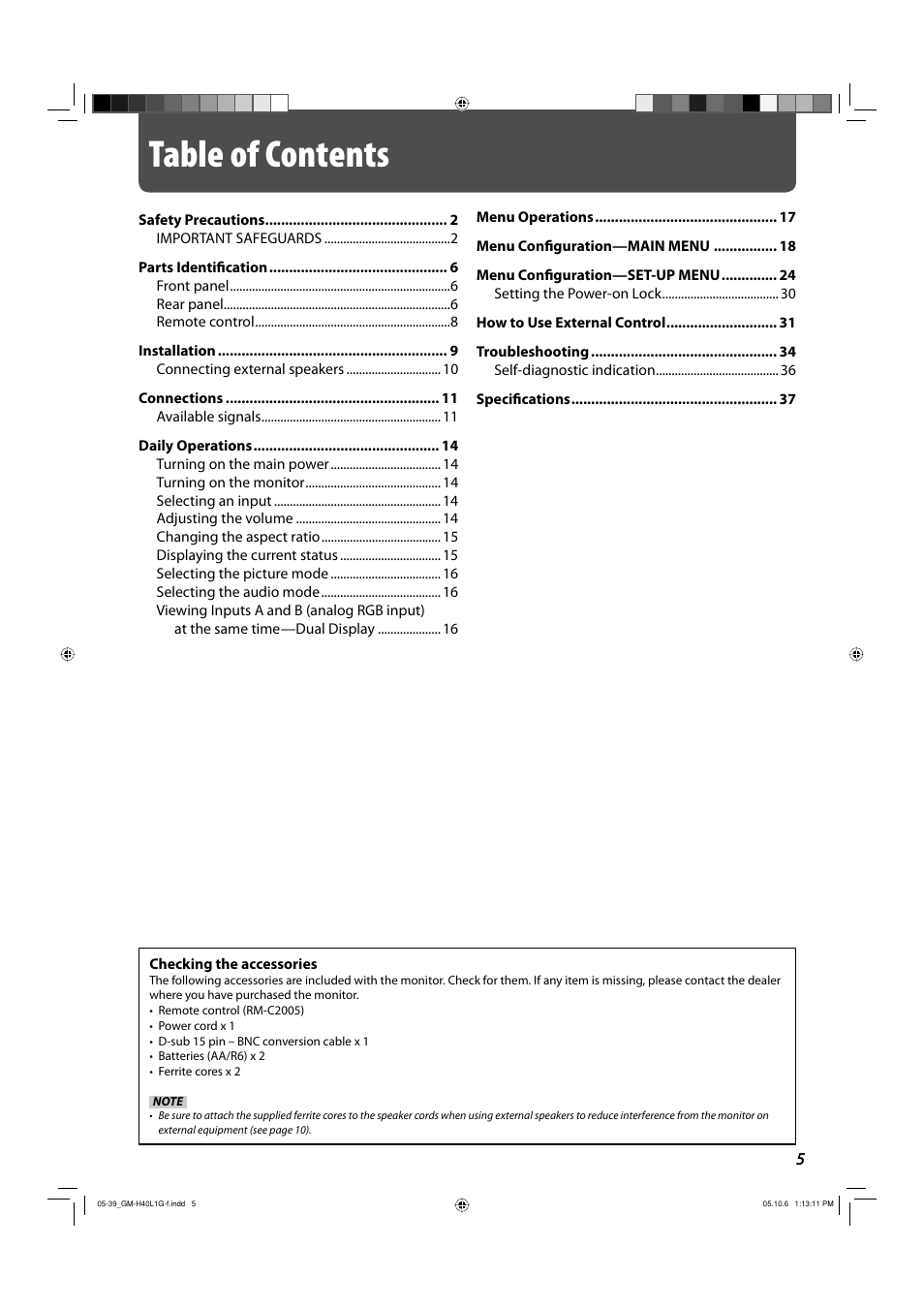 JVC GM-H40L1G User Manual | Page 5 / 40