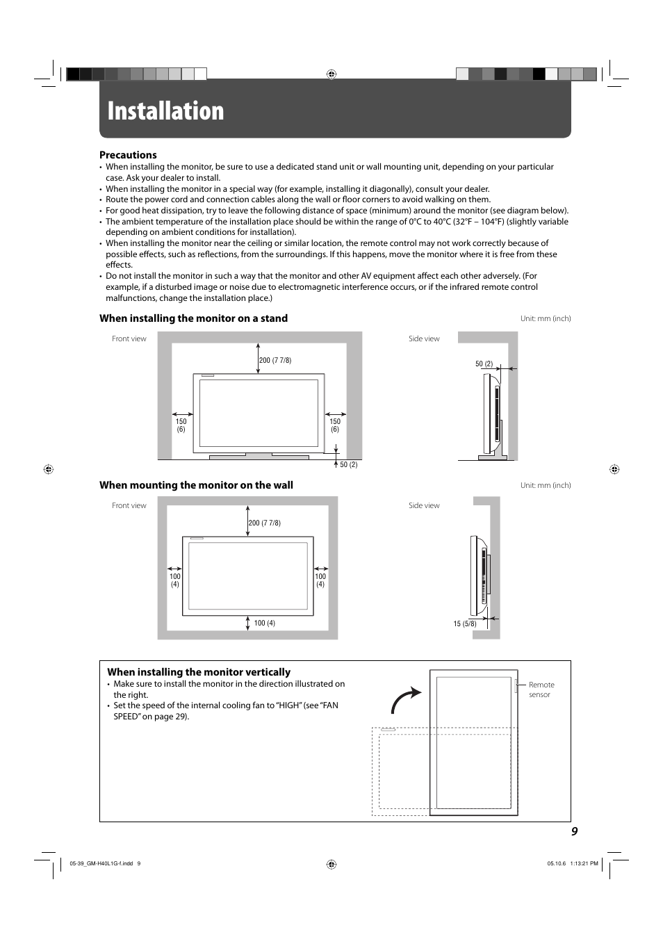 Installation | JVC GM-H40L1G User Manual | Page 9 / 40