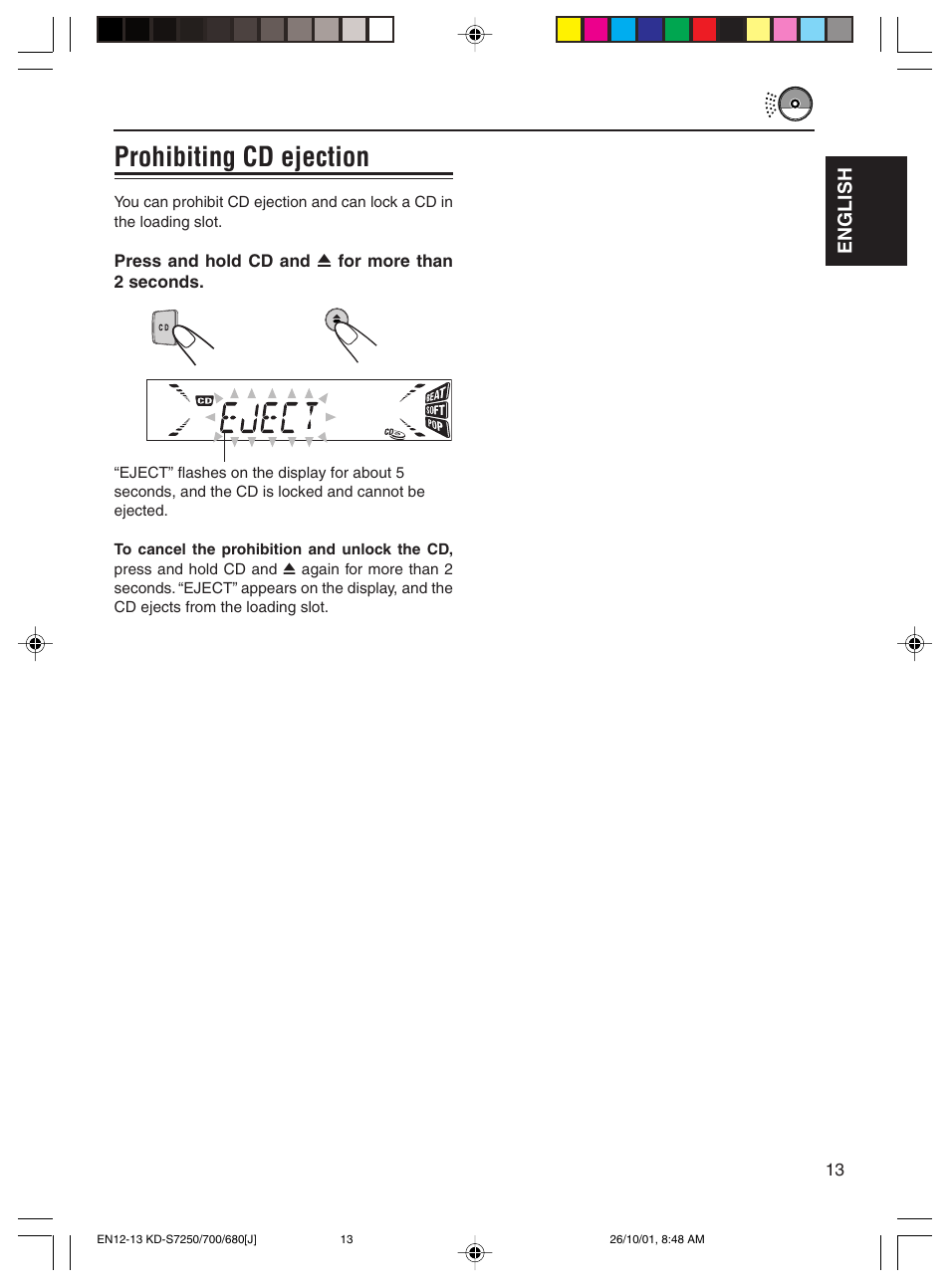 Prohibiting cd ejection | JVC KD-S700 User Manual | Page 13 / 27