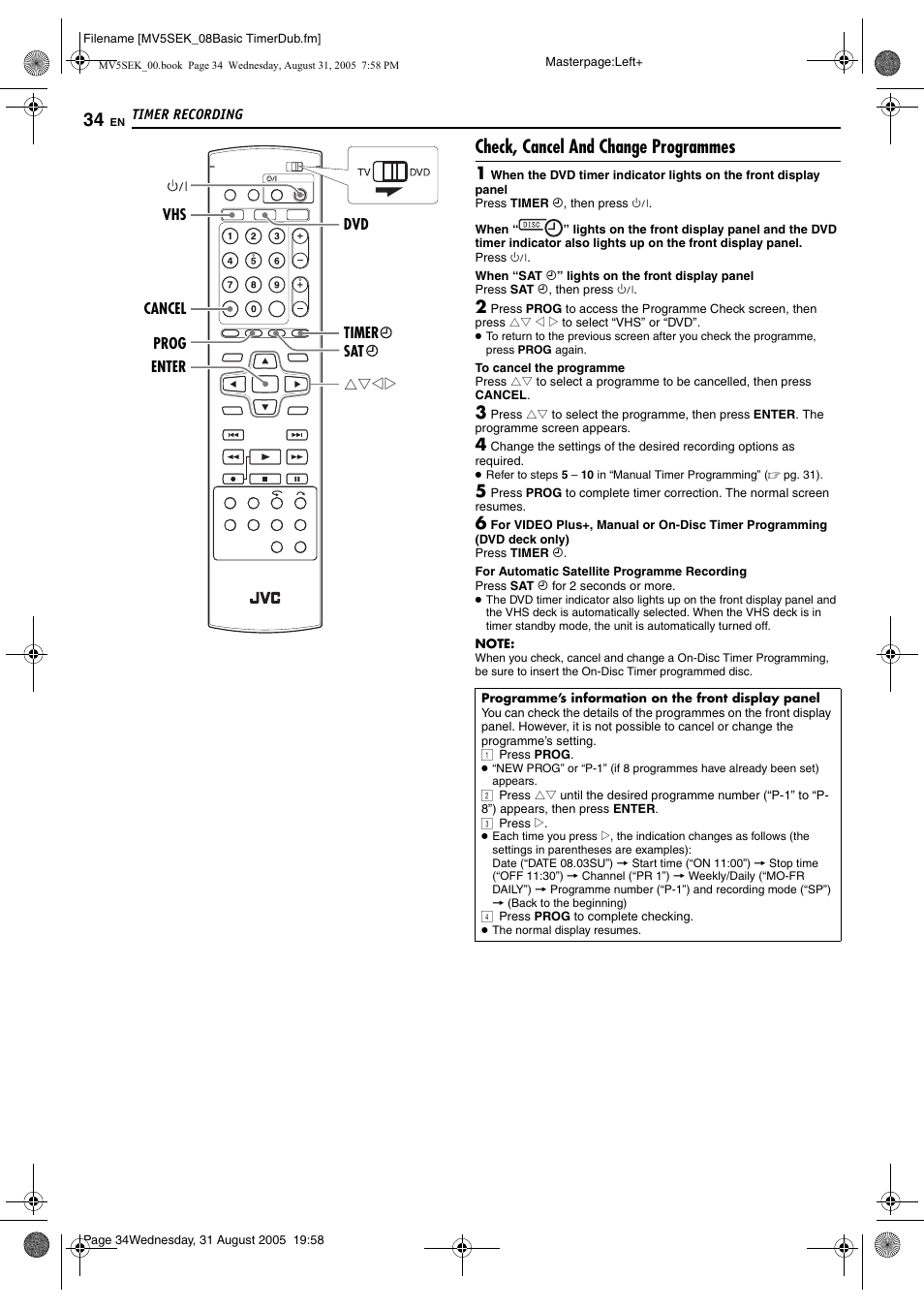 Check, cancel and change programmes, Pg. 34) | JVC DR-MV5BEK User Manual | Page 34 / 100