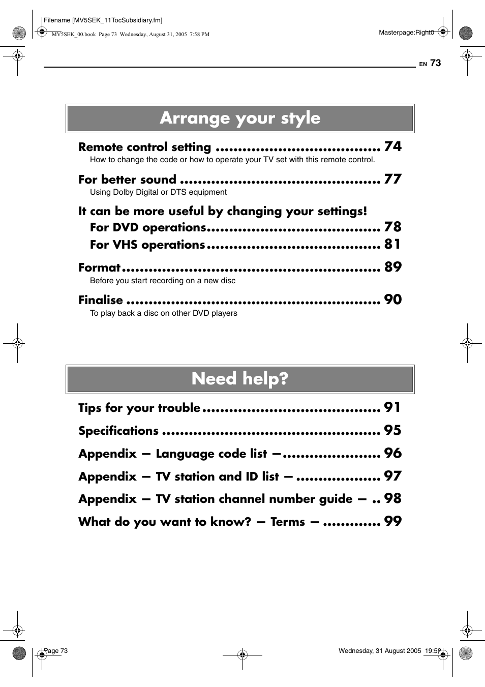 Arrange your style need help | JVC DR-MV5BEK User Manual | Page 73 / 100