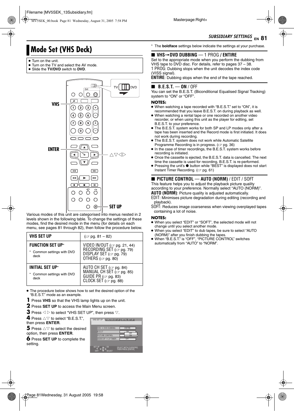 Mode set (vhs deck), Pg. 81) | JVC DR-MV5BEK User Manual | Page 81 / 100