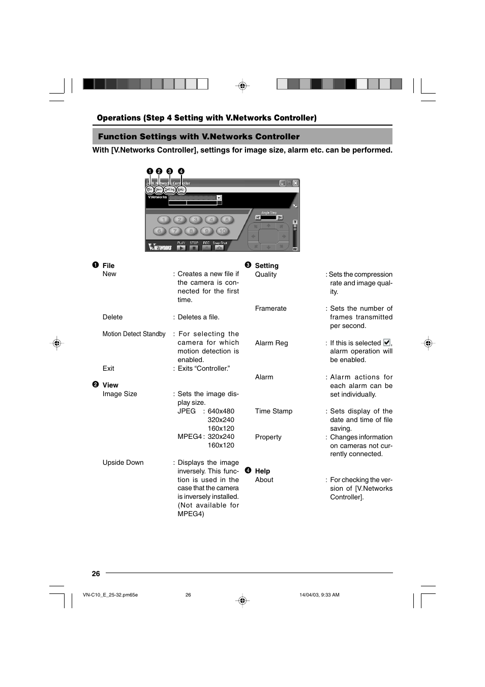 Function settings with v.networks controller | JVC VN-C10 User Manual | Page 26 / 32