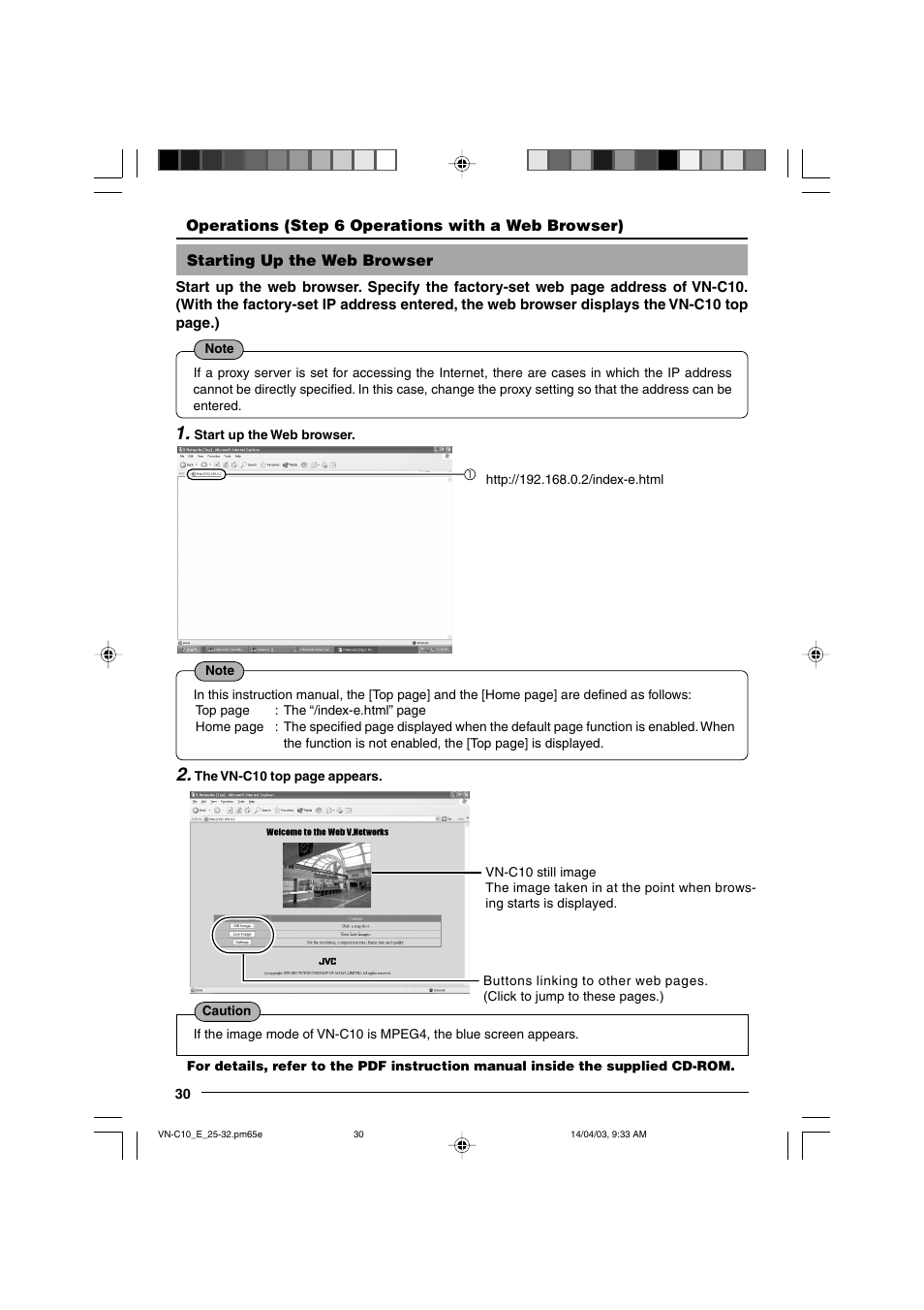 Starting up the web browser | JVC VN-C10 User Manual | Page 30 / 32