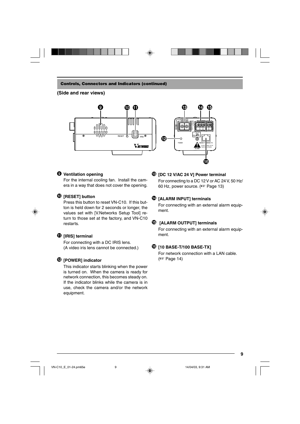 Side and rear views) | JVC VN-C10 User Manual | Page 9 / 32