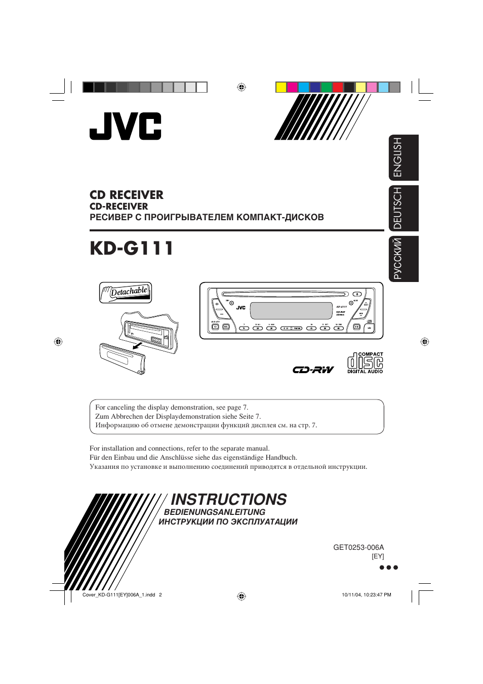 Kd-g111ey version, Instructions, Kd-g111 | Cd receiver | JVC GET0253-003A User Manual | Page 23 / 68