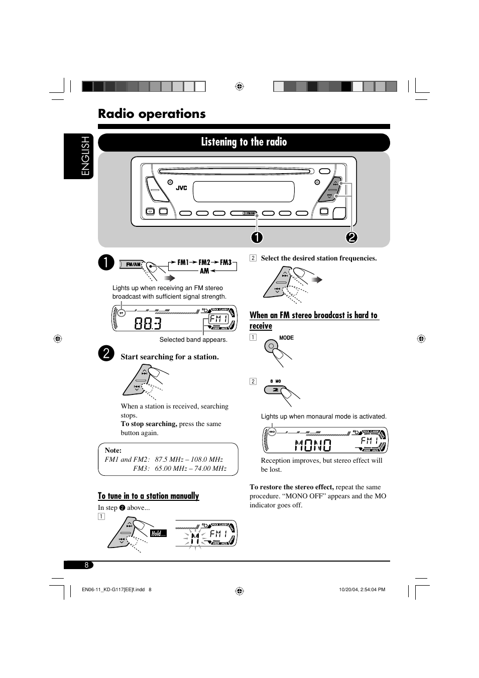 Radio operations, Listening to the radio | JVC GET0253-003A User Manual | Page 54 / 68