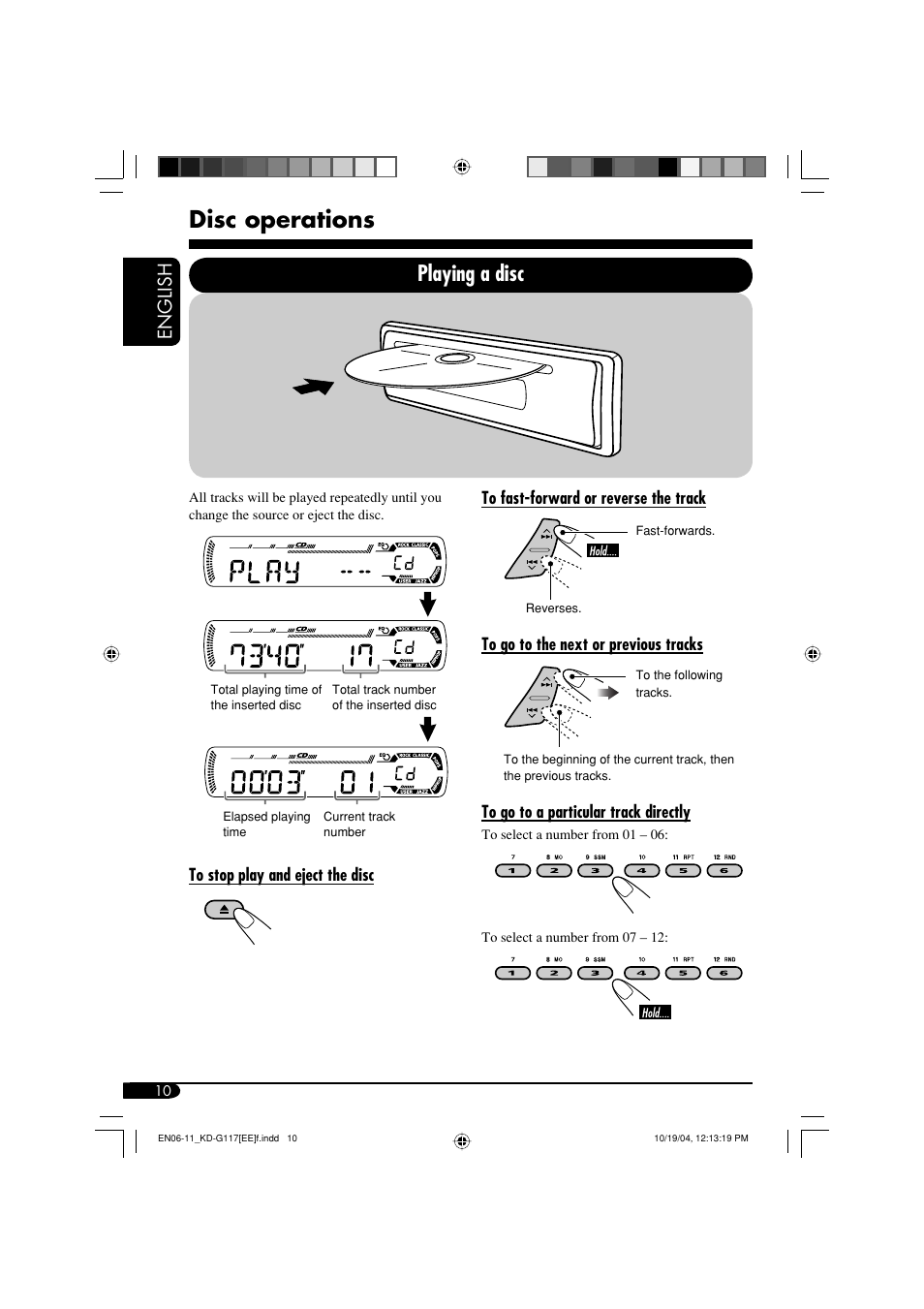 Disc operations, Playing a disc, English | JVC GET0253-003A User Manual | Page 56 / 68