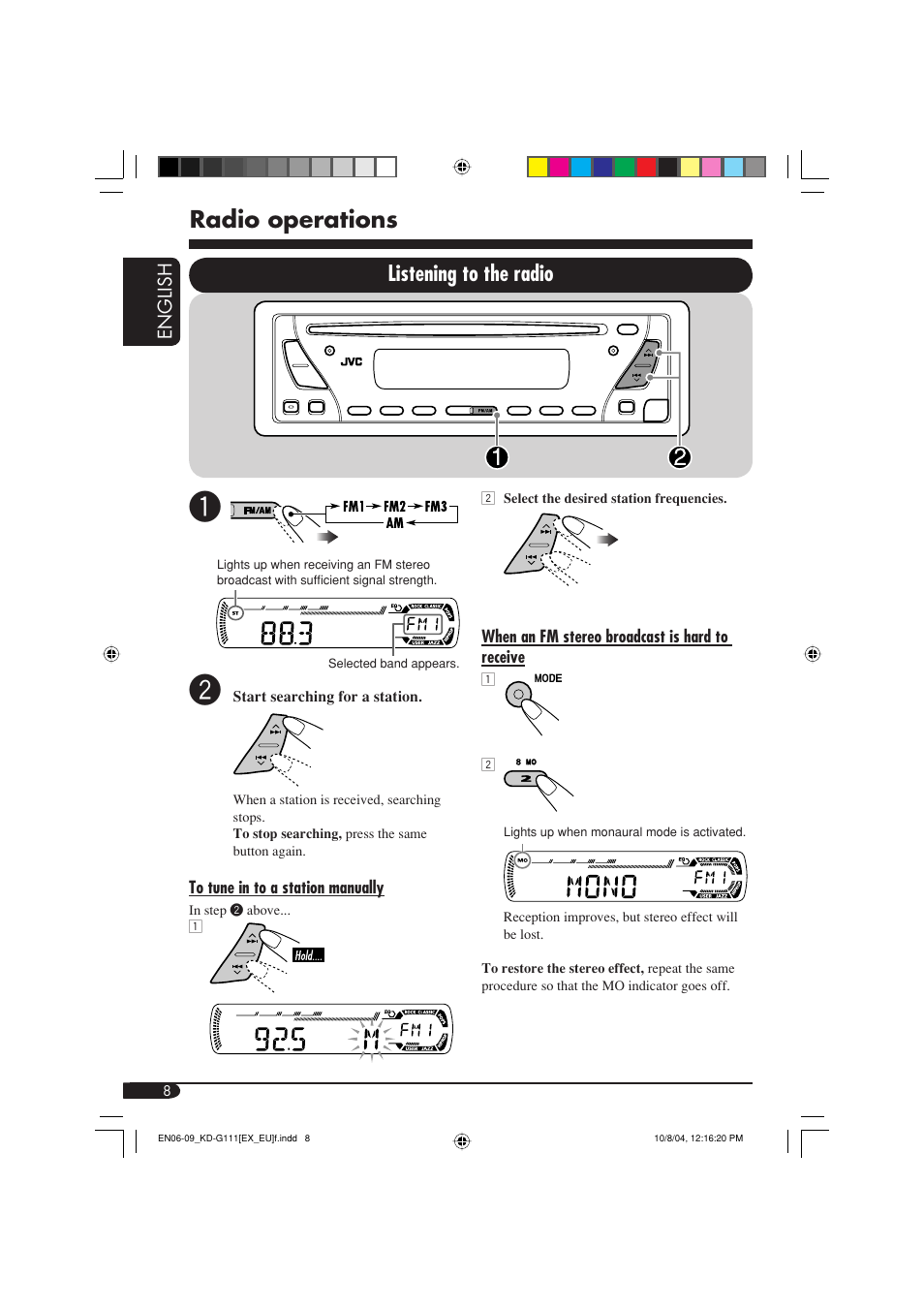 Radio operations, Listening to the radio | JVC GET0253-003A User Manual | Page 8 / 68