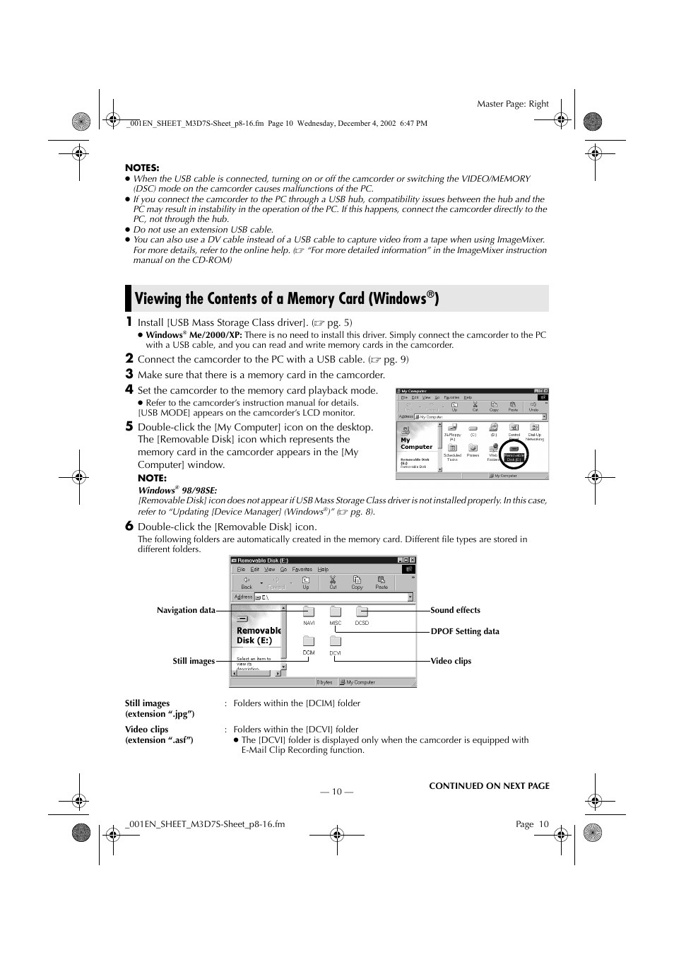 Viewing the contents of a memory card (windows®) | JVC LYT1085-001A User Manual | Page 10 / 16