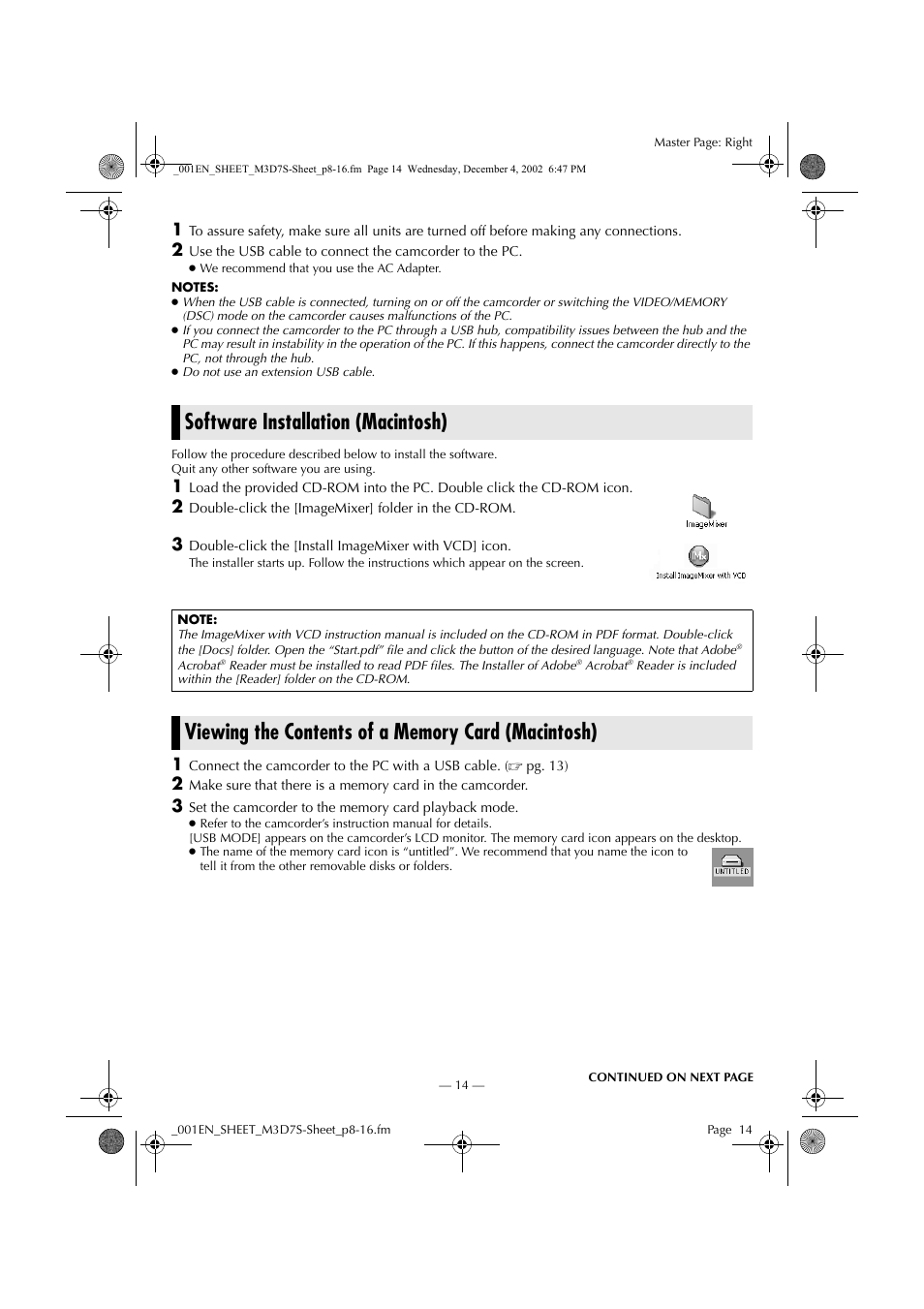 Software installation (macintosh), Viewing the contents of a memory card (macintosh) | JVC LYT1085-001A User Manual | Page 14 / 16