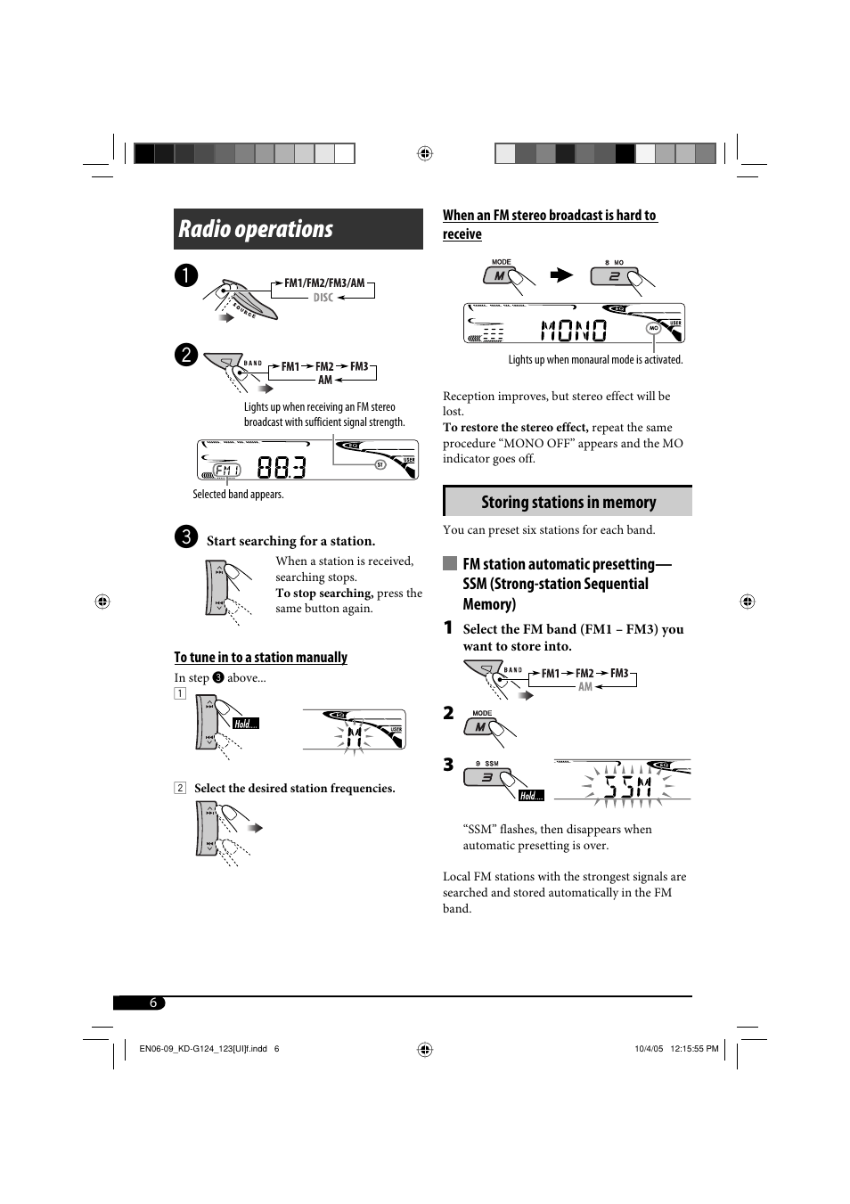 Radio operations, Radio operations ~ ÿ | JVC KD-G120 User Manual | Page 24 / 74