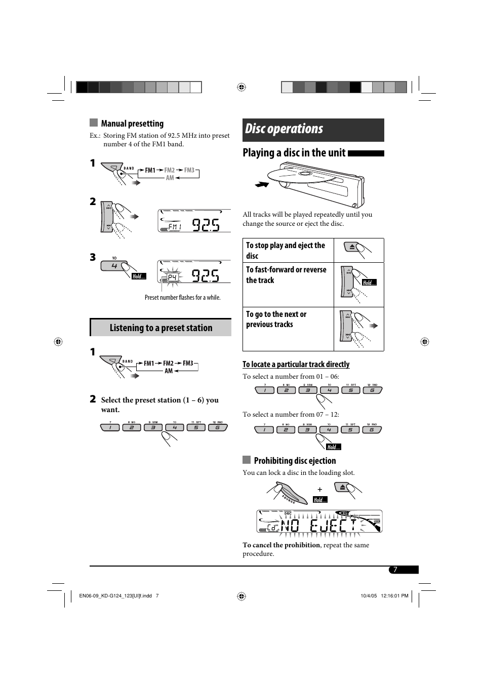Disc operations, Playing a disc in the unit | JVC KD-G120 User Manual | Page 25 / 74