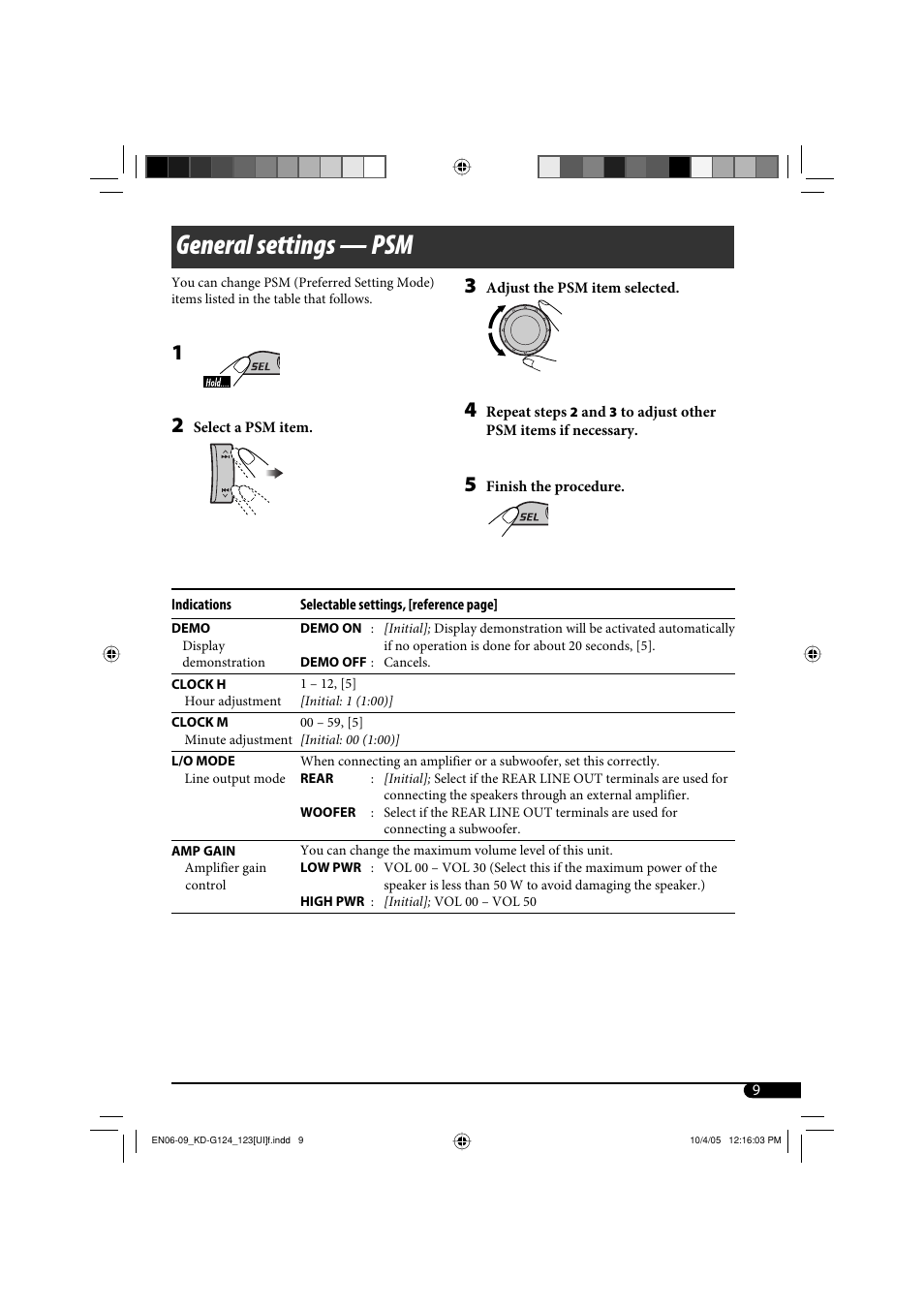 General settings — psm | JVC KD-G120 User Manual | Page 27 / 74