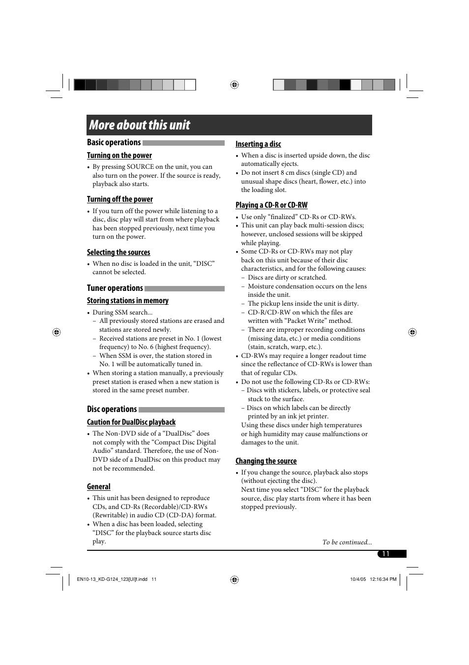 More about this unit, Basic operations, Tuner operations | Disc operations | JVC KD-G120 User Manual | Page 29 / 74