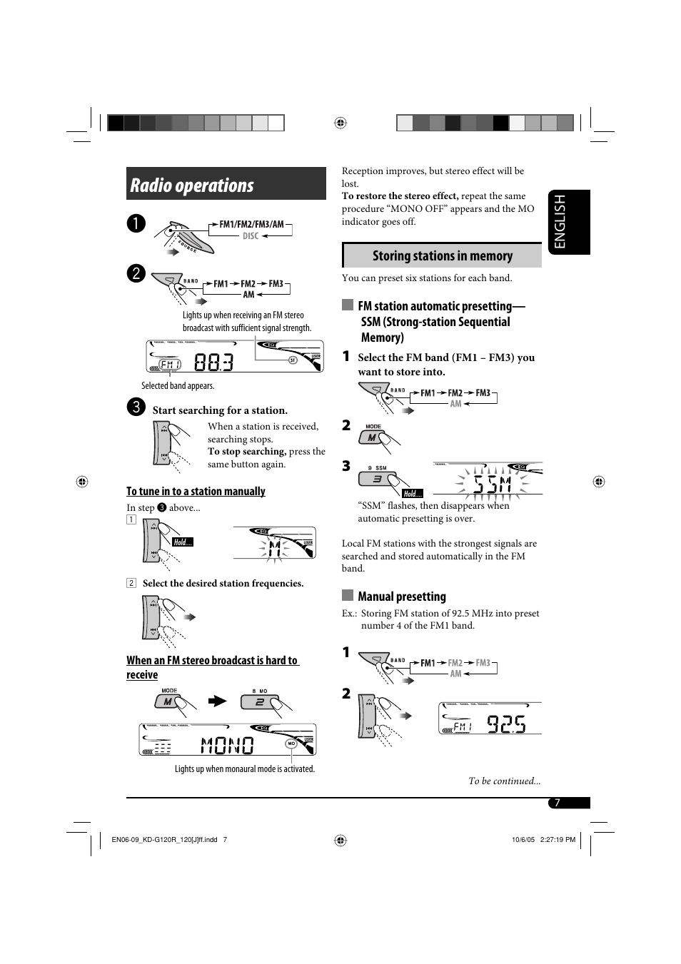 Radio operations, Radio operations ~ ÿ | JVC KD-G120 User Manual | Page 7 / 74