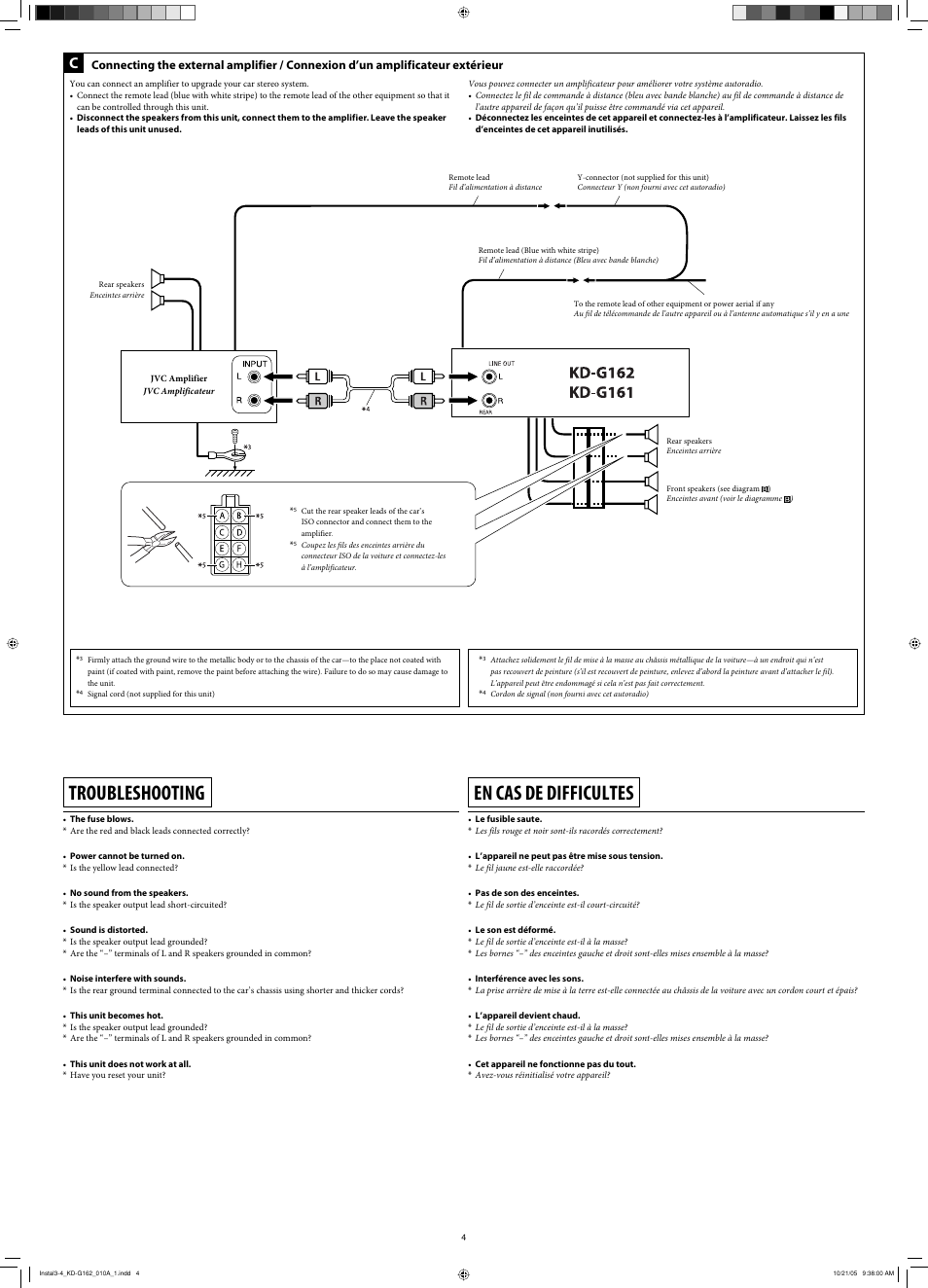 Troubleshooting, En cas de difficultes | JVC KD-G120 User Manual | Page 74 / 74