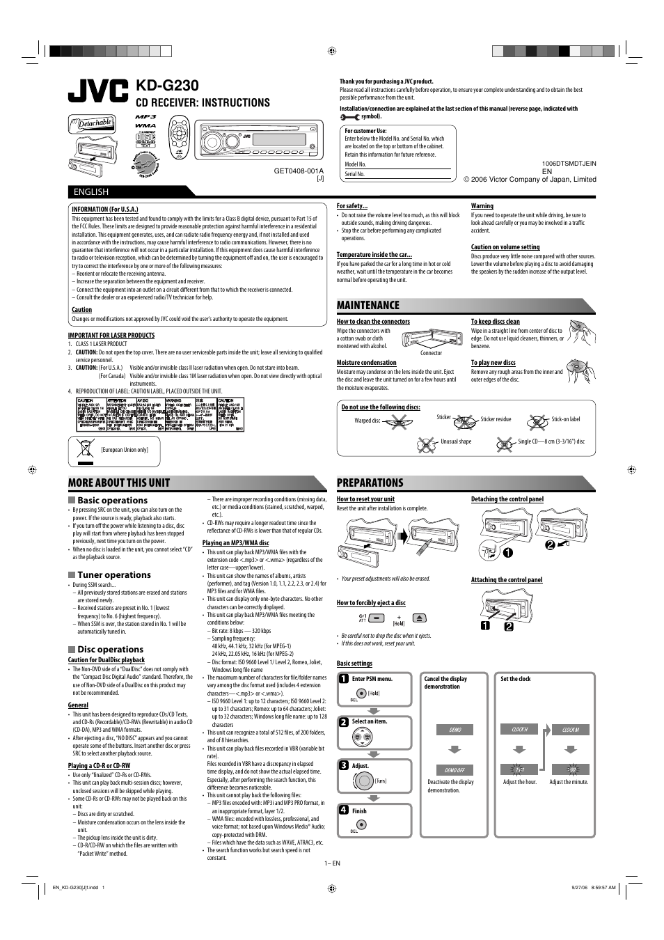 JVC KD-G230 User Manual | 4 pages