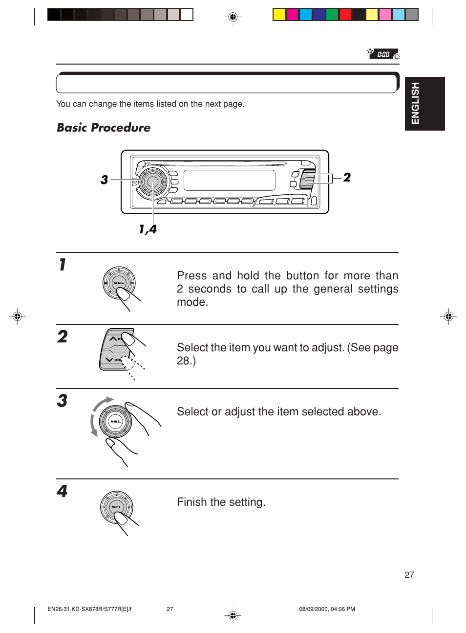 Changing the general settings | JVC FSUN3117-312 KD-S8R User Manual | Page 27 / 46