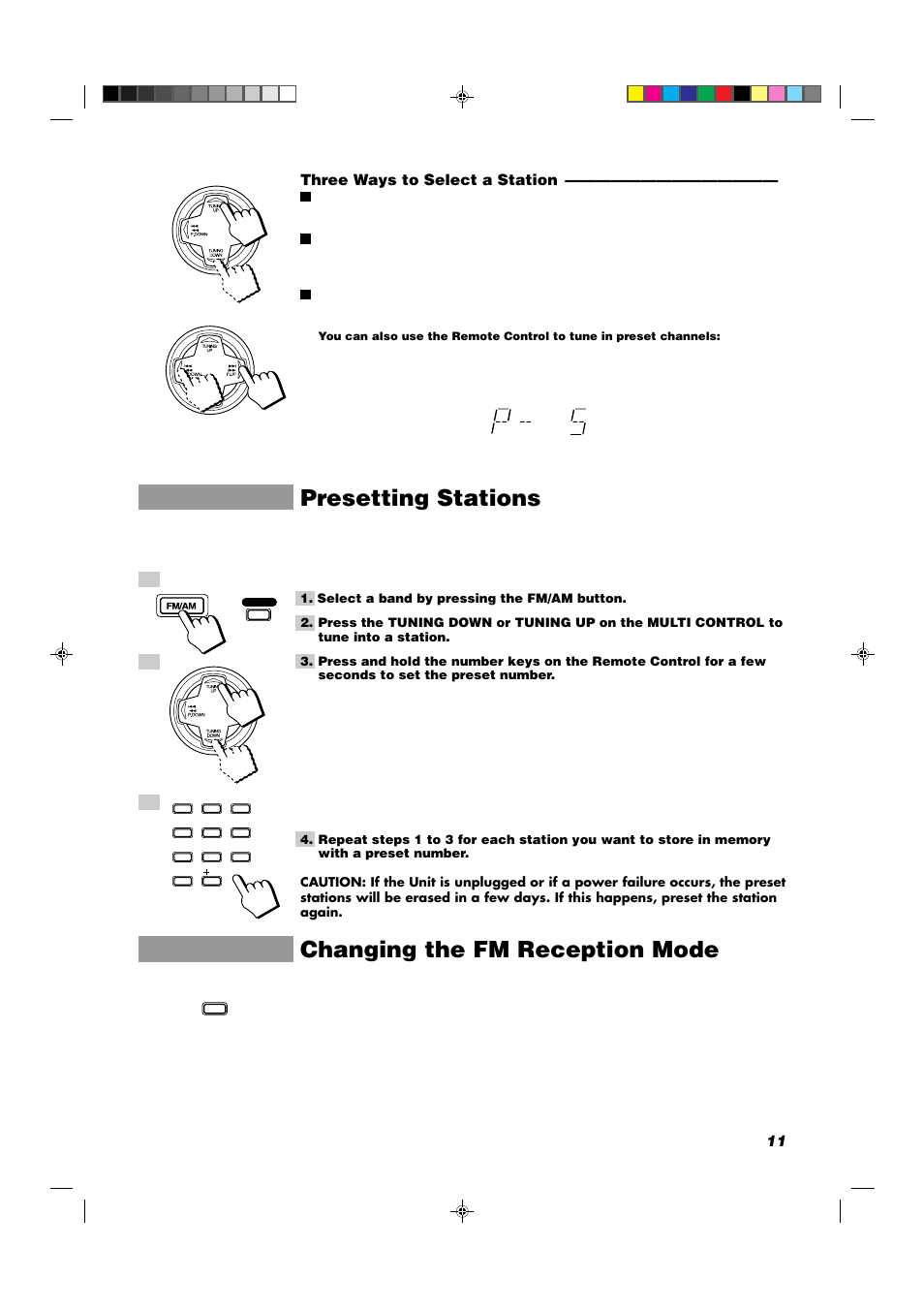 Presetting stations, Changing the fm reception mode, 11 three ways to select a station | JVC MX-D302T User Manual | Page 13 / 32