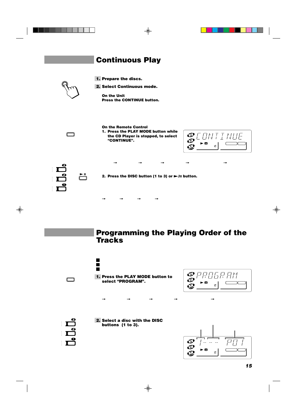 Continuous play, Programming the playing order of the tracks | JVC MX-D302T User Manual | Page 17 / 32