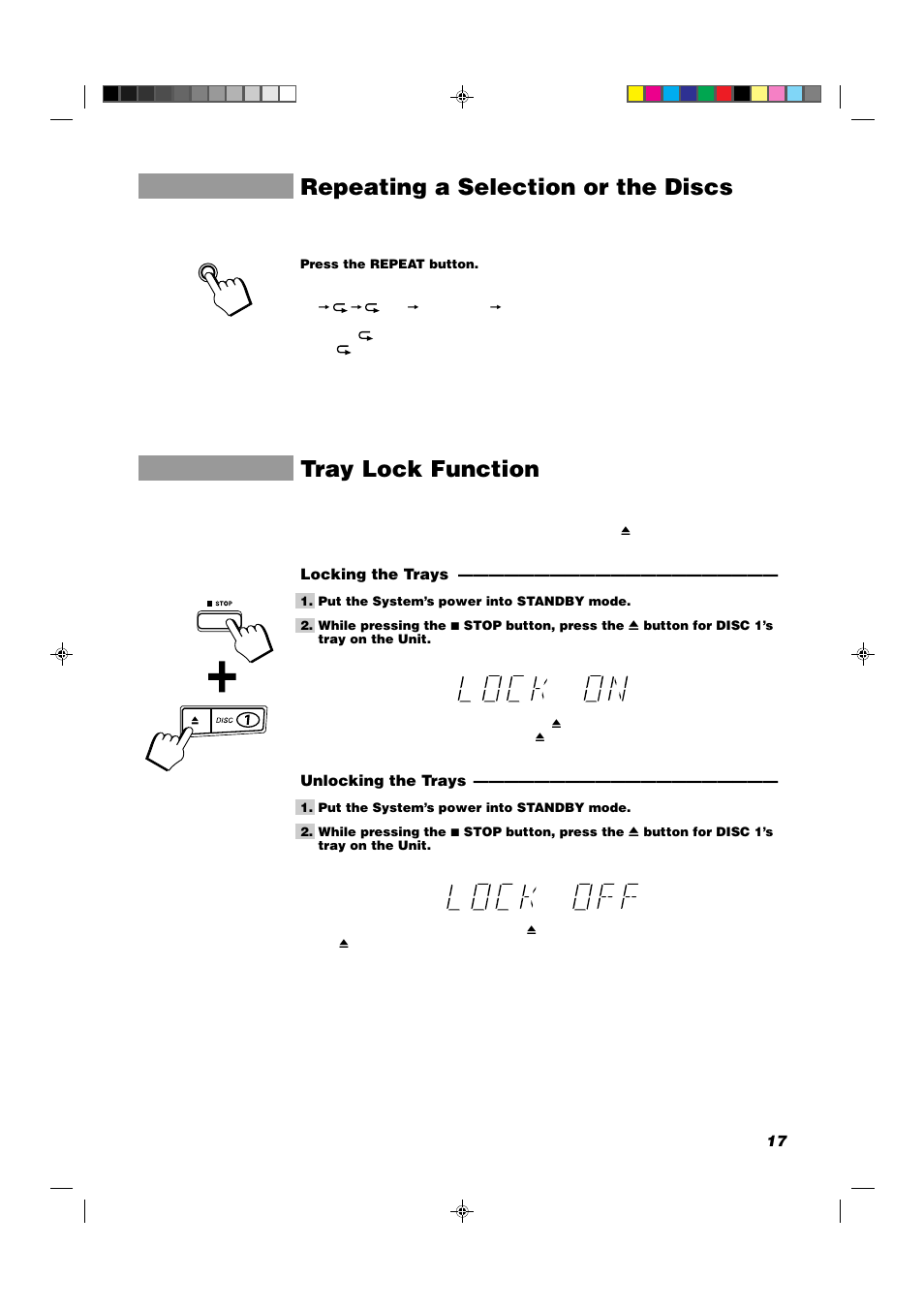 Repeating a selection or the discs, Tray lock function | JVC MX-D302T User Manual | Page 19 / 32